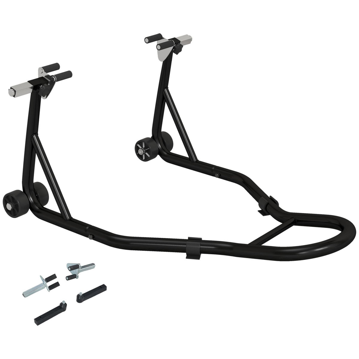 HOMCOM Béquille d'atelier moto avant leve moto support pour moto avec bras oscillant en U et en L, support universel de levage pour atelier en acier noir