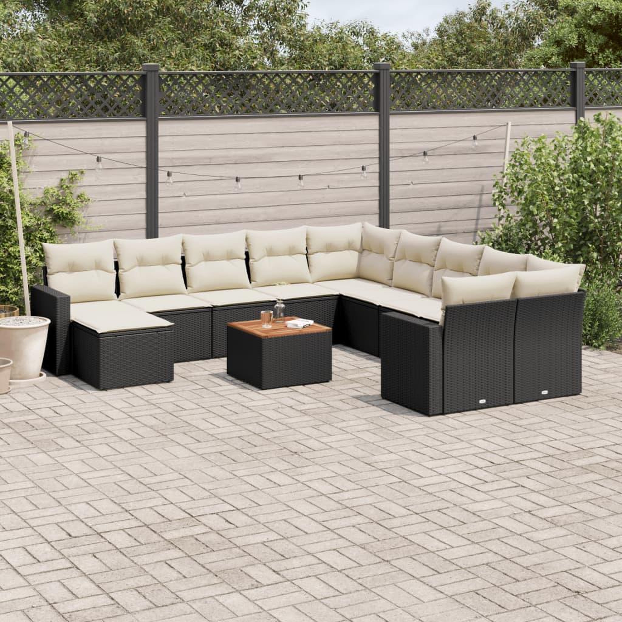 VIDAXL Salon de jardin 12 pcs avec coussins noir resine tressee