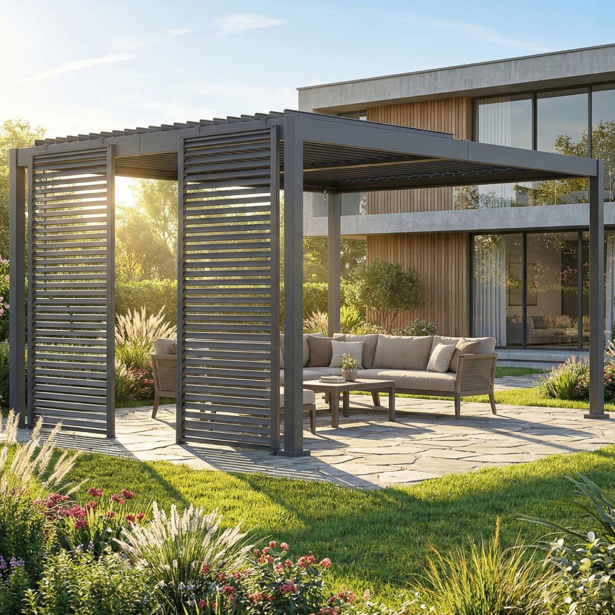 Voir la diapositive 2 : ID MARKET Lot de 2 persiennes pour pergola pans modulables gris anthracite