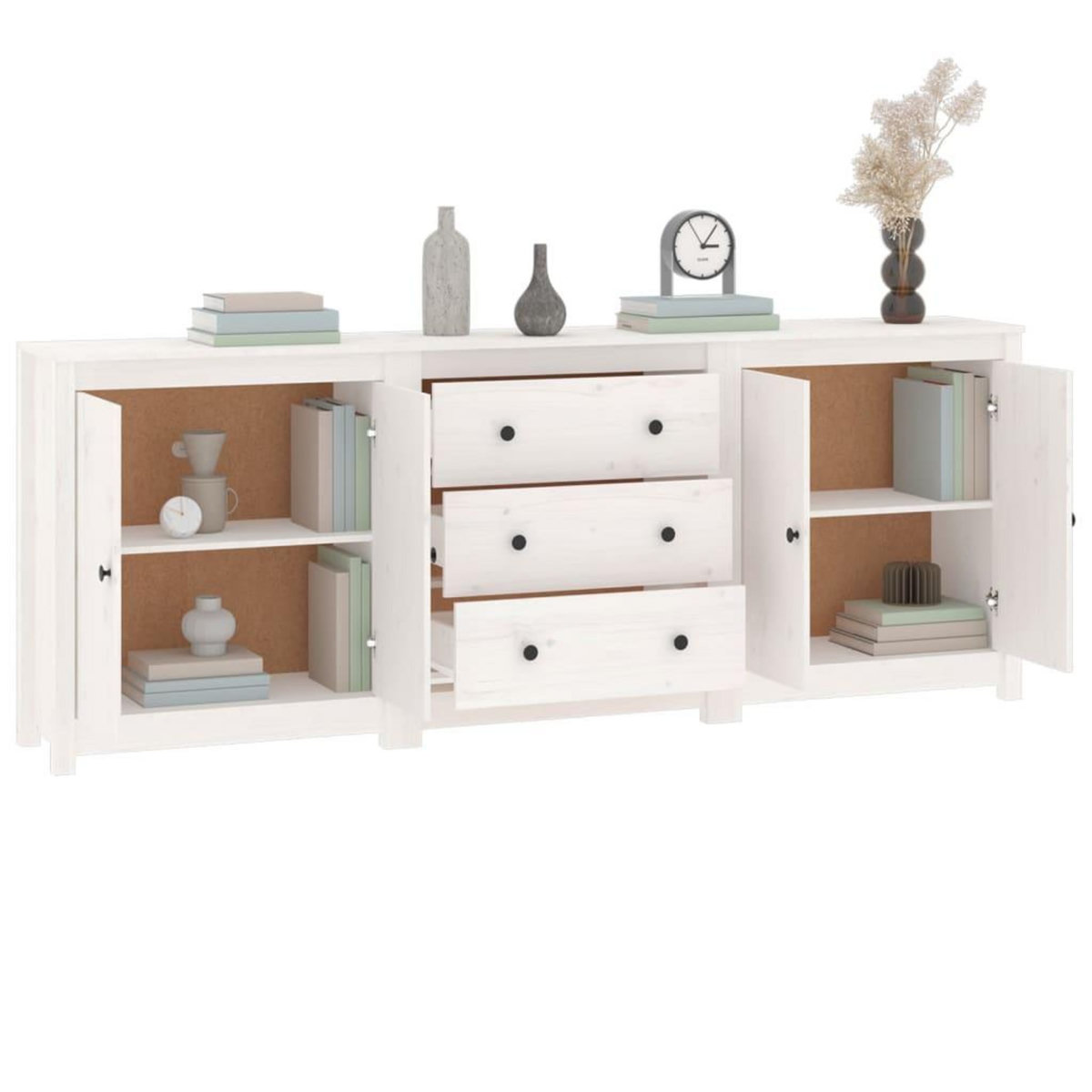 VIDAXL Buffet Blanc 210x35x80 cm Bois massif de pin