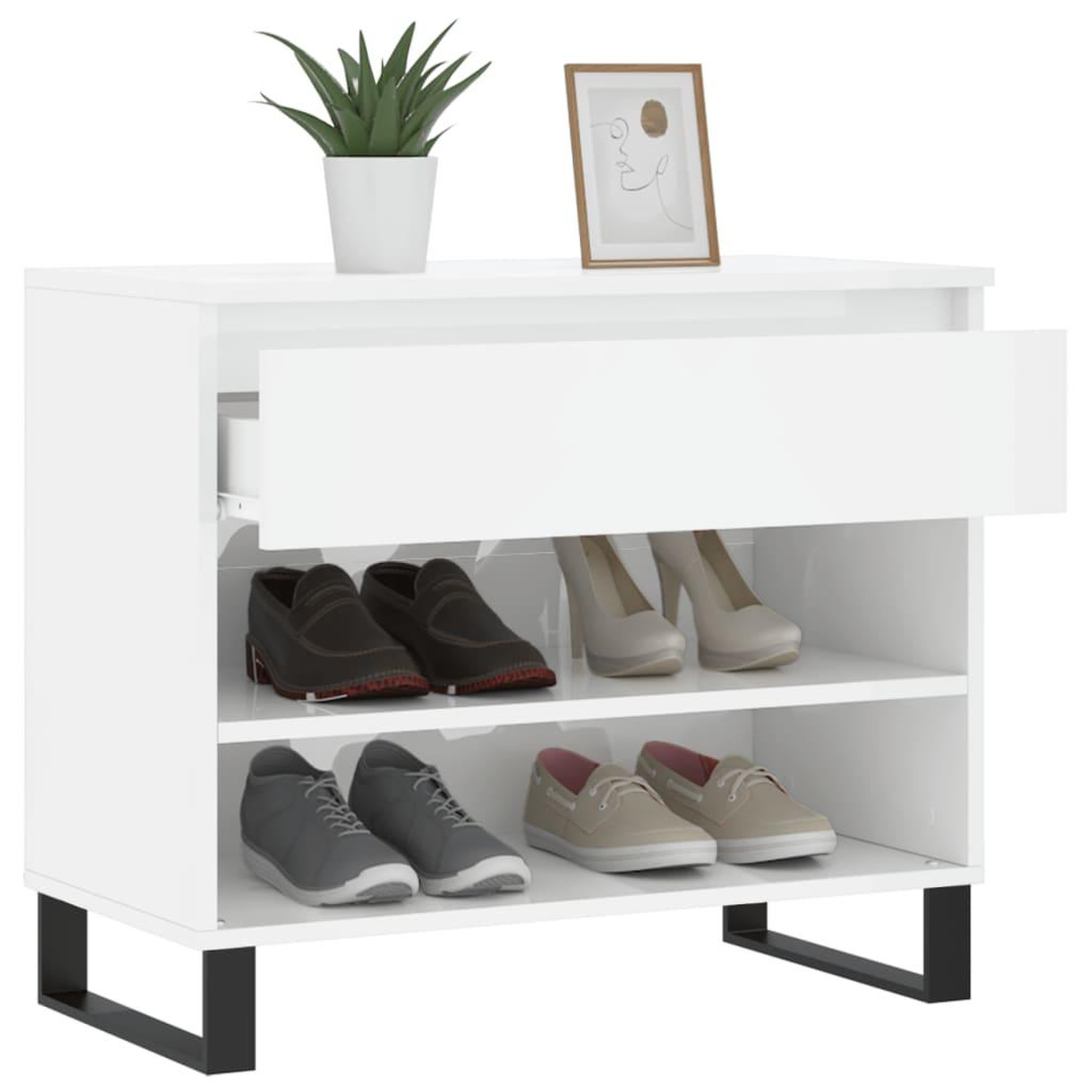 Voir la diapositive 4 : VIDAXL Armoire a chaussure Blanc brillant 70x36x60 cm Bois ingenierie