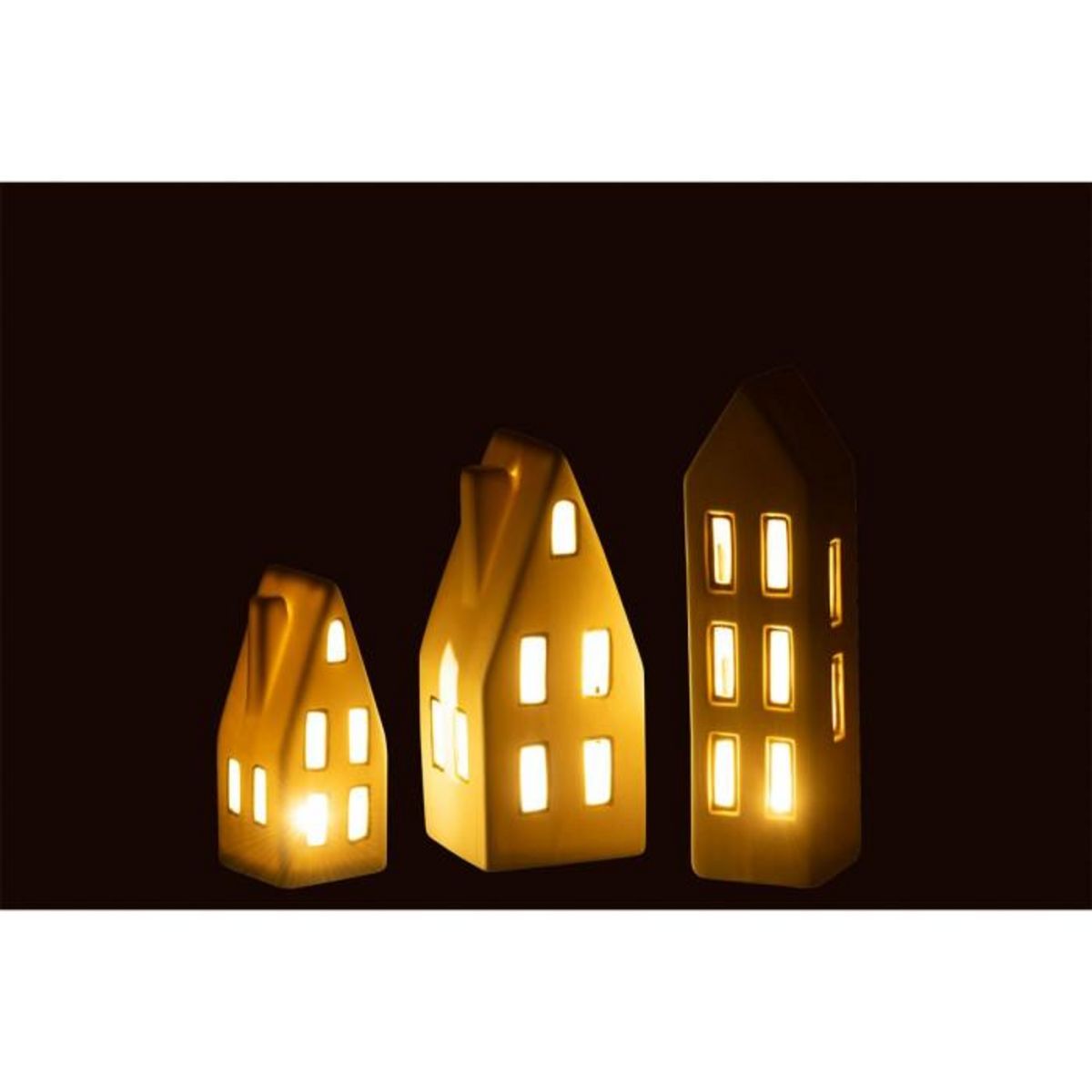 Paris Prix Lot de 3 Maisons à LED  Porcelaine  20cm Blanc