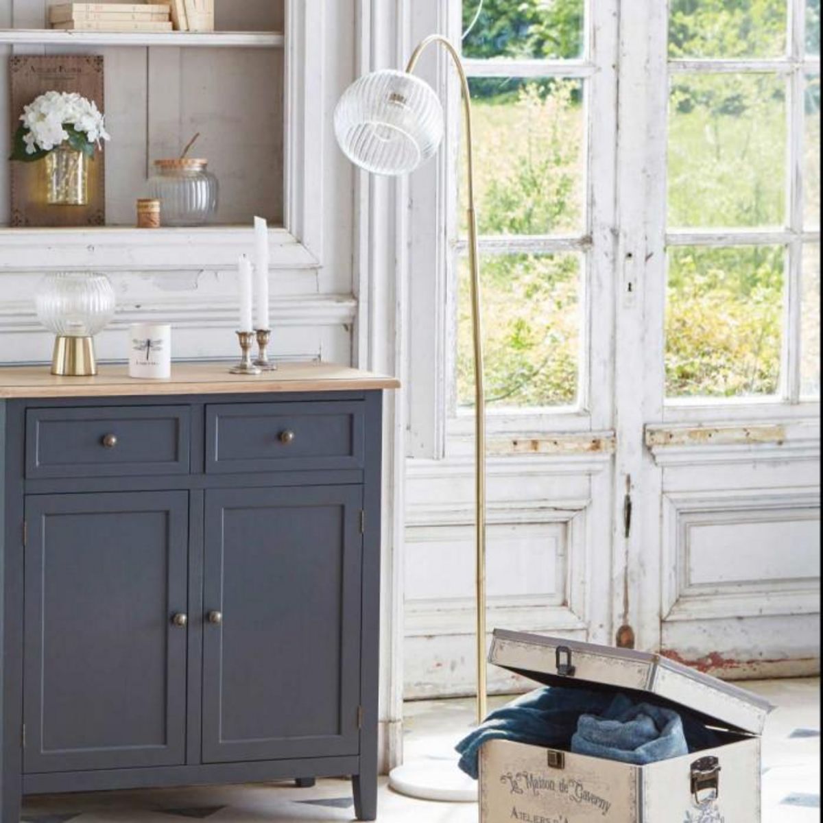 ATMOSPHERA Lampadaire en Verre & Marbre  Laye  150cm Or