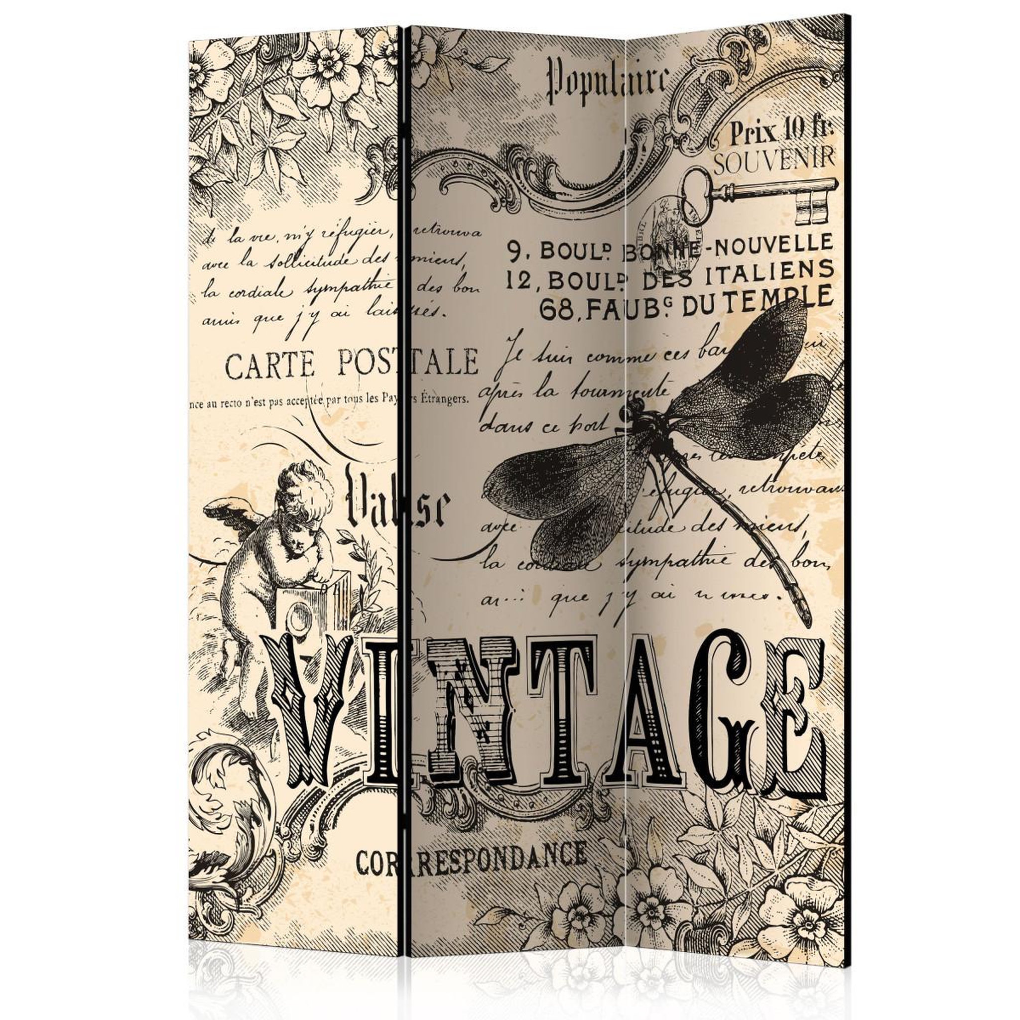 Paris Prix Paravent 3 volets  vintage correspondence  135x172cm