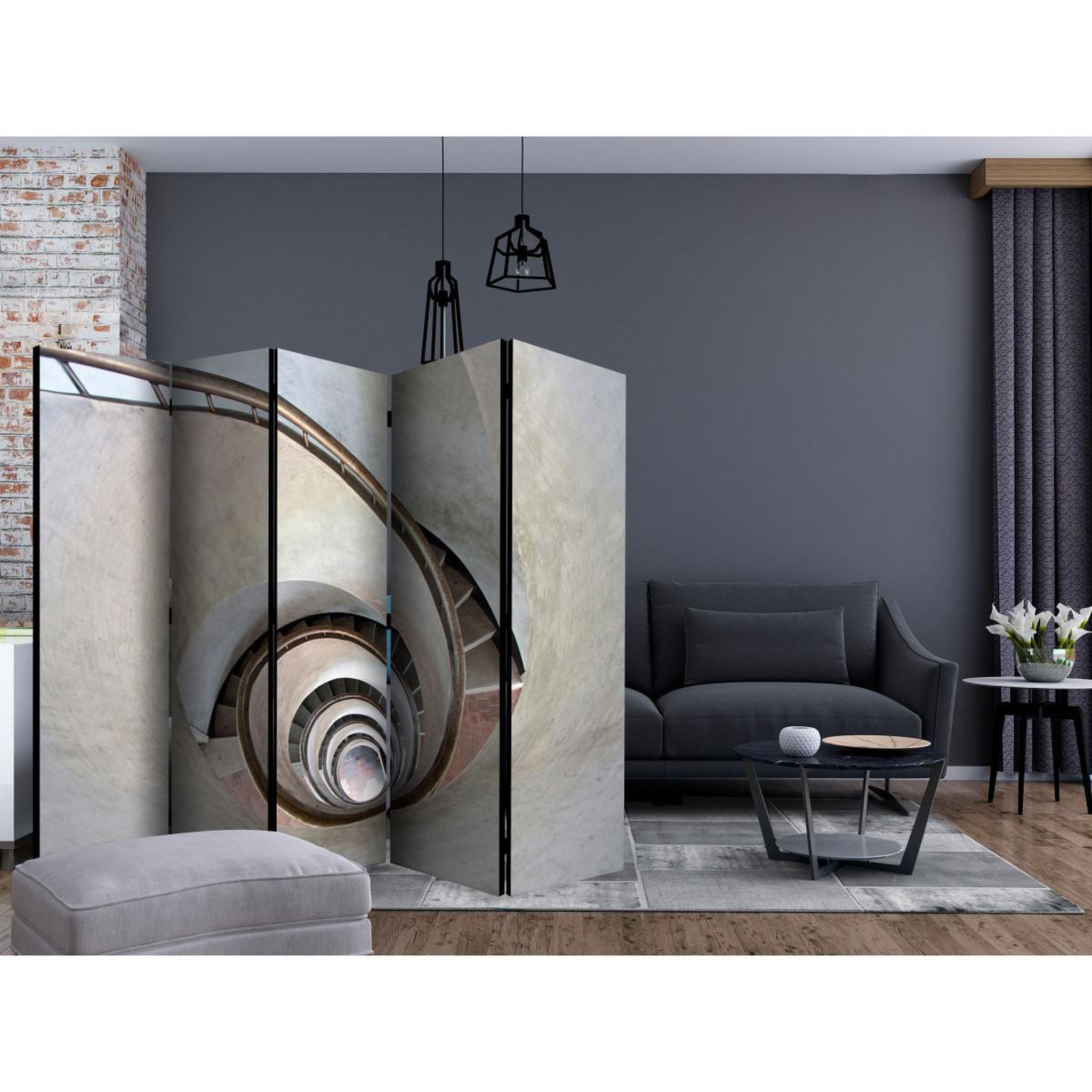 Voir la diapositive 2 : Paris Prix Paravent 5 volets  white spiral stairs  172x225cm