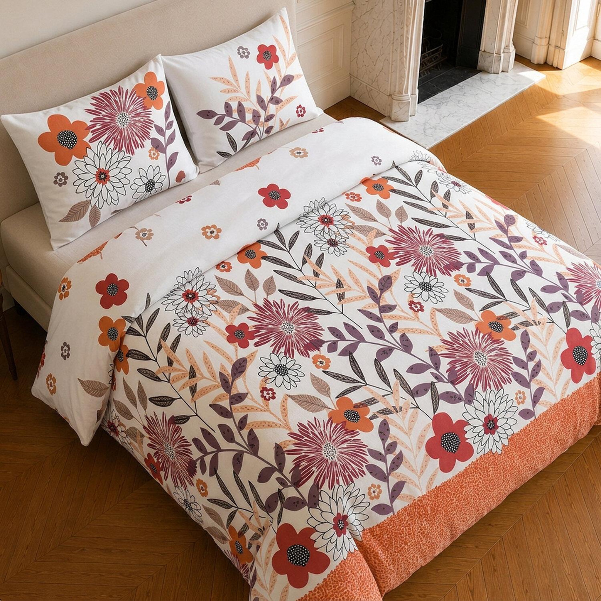 Voir la diapositive 4 : Home collection Parure housse de couette imprimée 100% microfibre - printemps - 220x240 cm