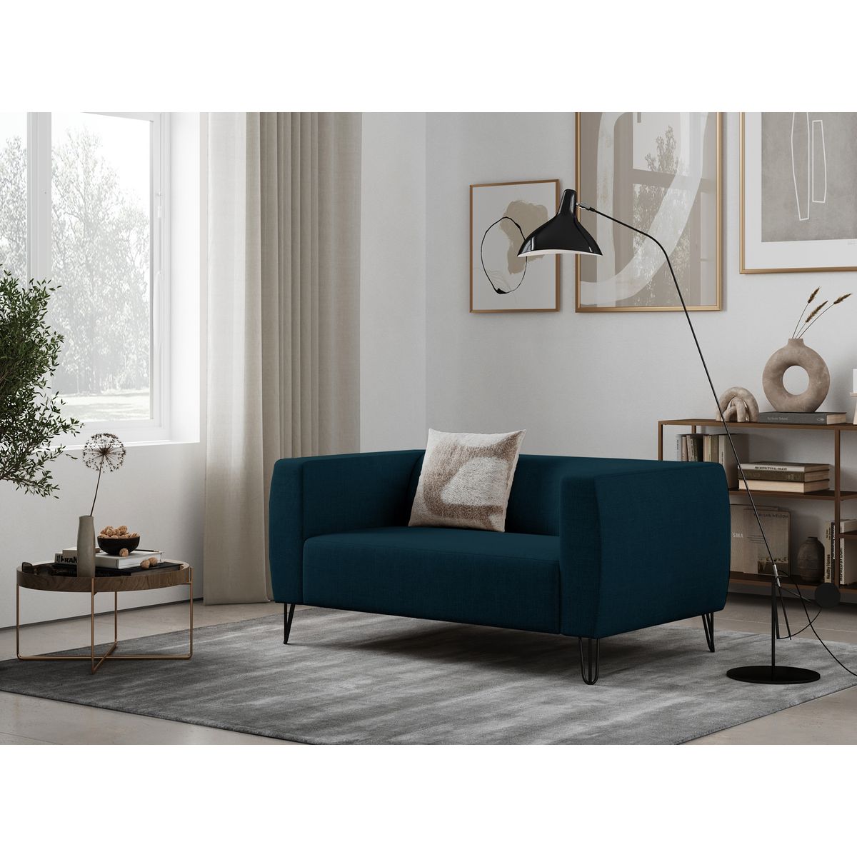 Canapé fixe 2 places pieds épingles tissu JULIO