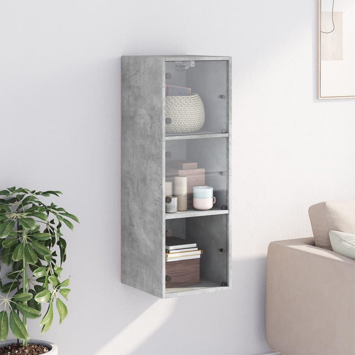 VIDAXL Armoire murale avec portes en verre gris beton 35x37x100 cm