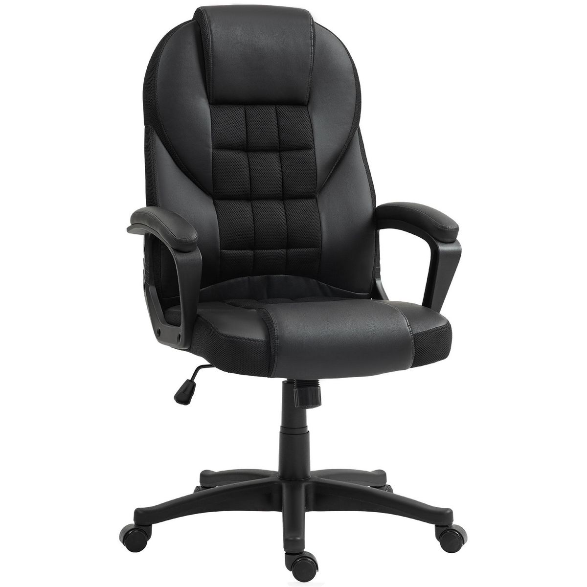 HOMCOM Chaise de bureau manager ergonomique - hauteur réglable, fonction à bascule, pivotant - PU polyester noir