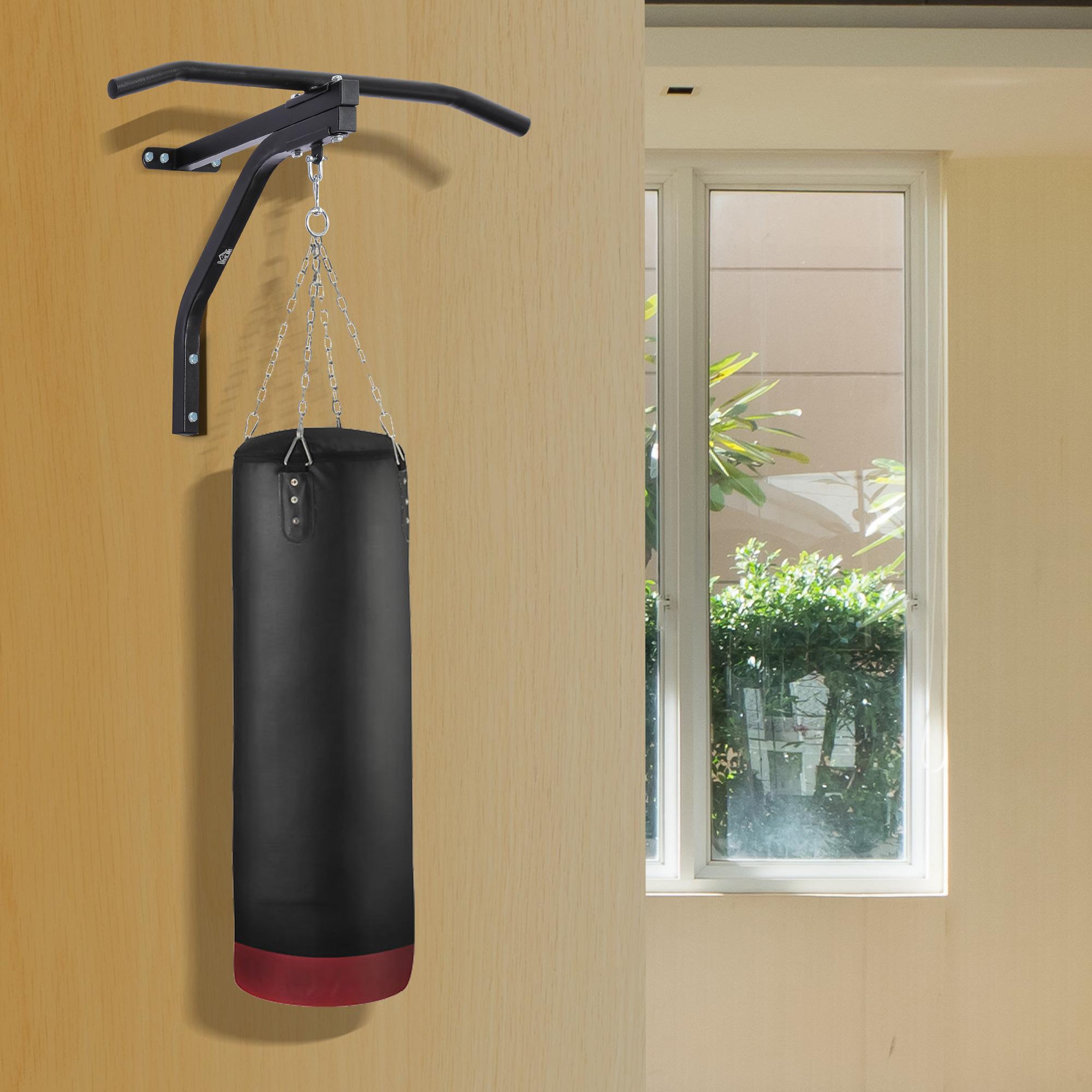 Voir la diapositive 2 : HOMCOM Support sac de boxe fixation sac de frappe barre de traction intégrée charge max. 130 kg acier noir