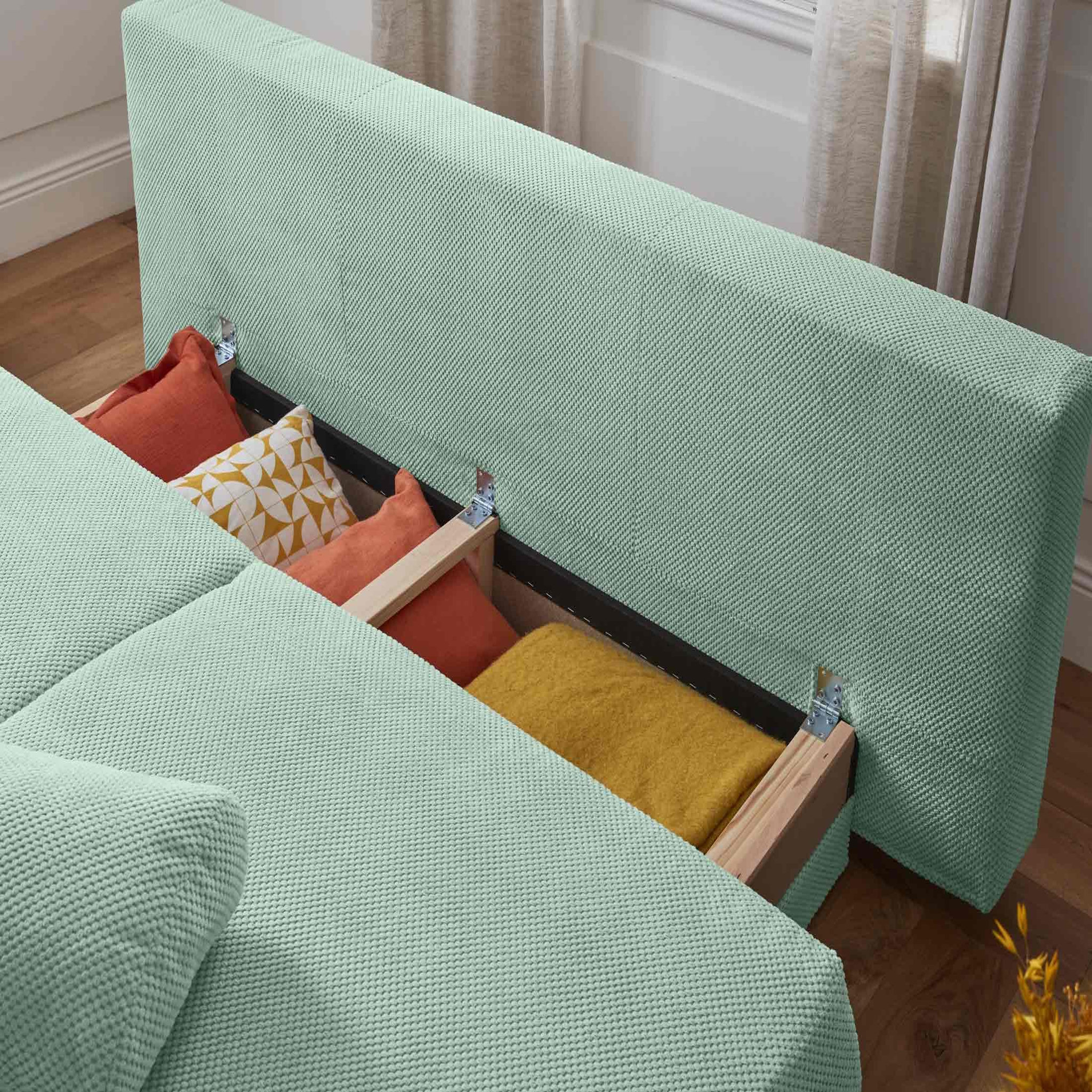 Voir la diapositive 3 : BEST MOBILIER Cristal - canapé 3 places - convertible avec coffre - en velours texturé