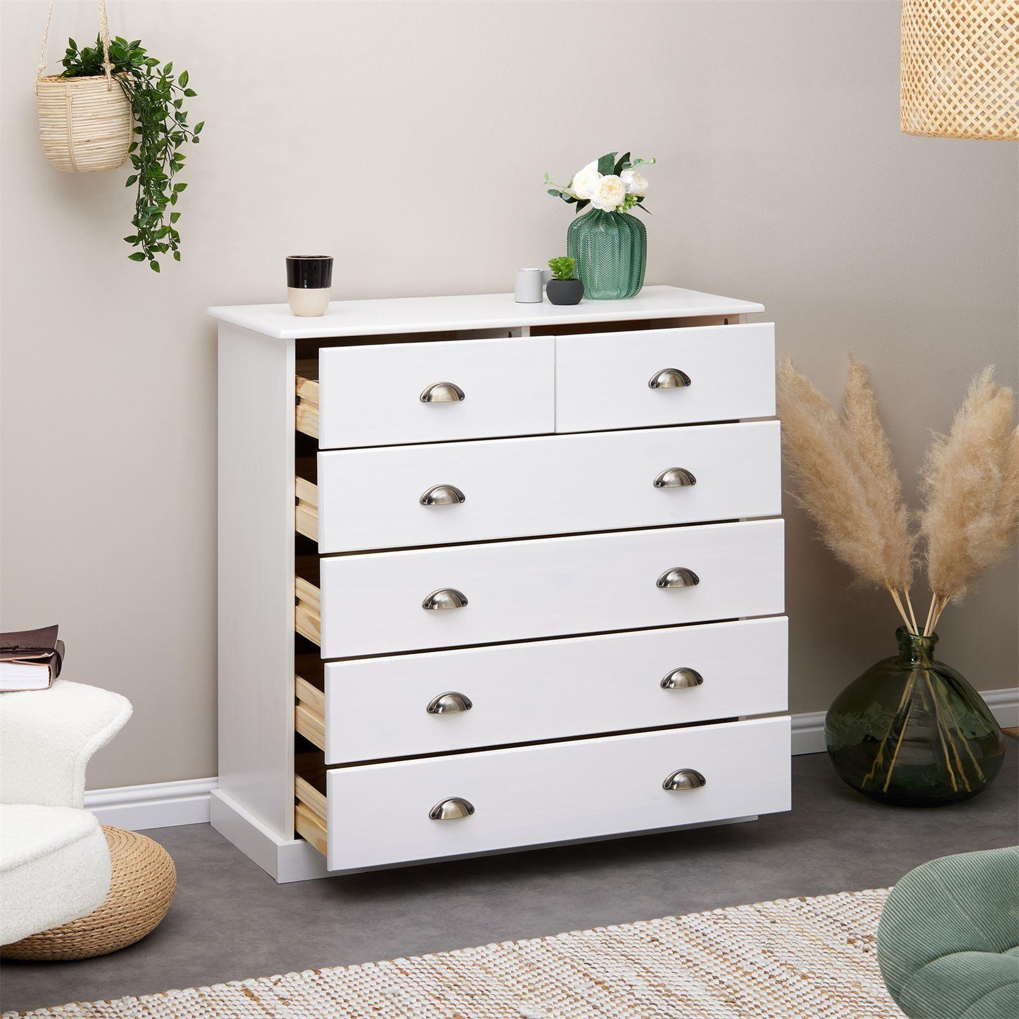 Voir la diapositive 4 : IDIMEX Commode PARIS en pin massif, 6 tiroirs