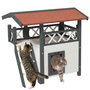 Voir la diapositive 1 : PAWHUT Maison lodge pour chat - niche villa avec terrasse, escalier, toit - bois sapin gris blanc toit bitumé rouge