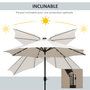 Voir la diapositive 5 : OUTSUNNY Parasol octogonal inclinable Ø 2,67 x 2,4 m lumineux solaire 24 LED polyester haute densité 180 g/m² crème