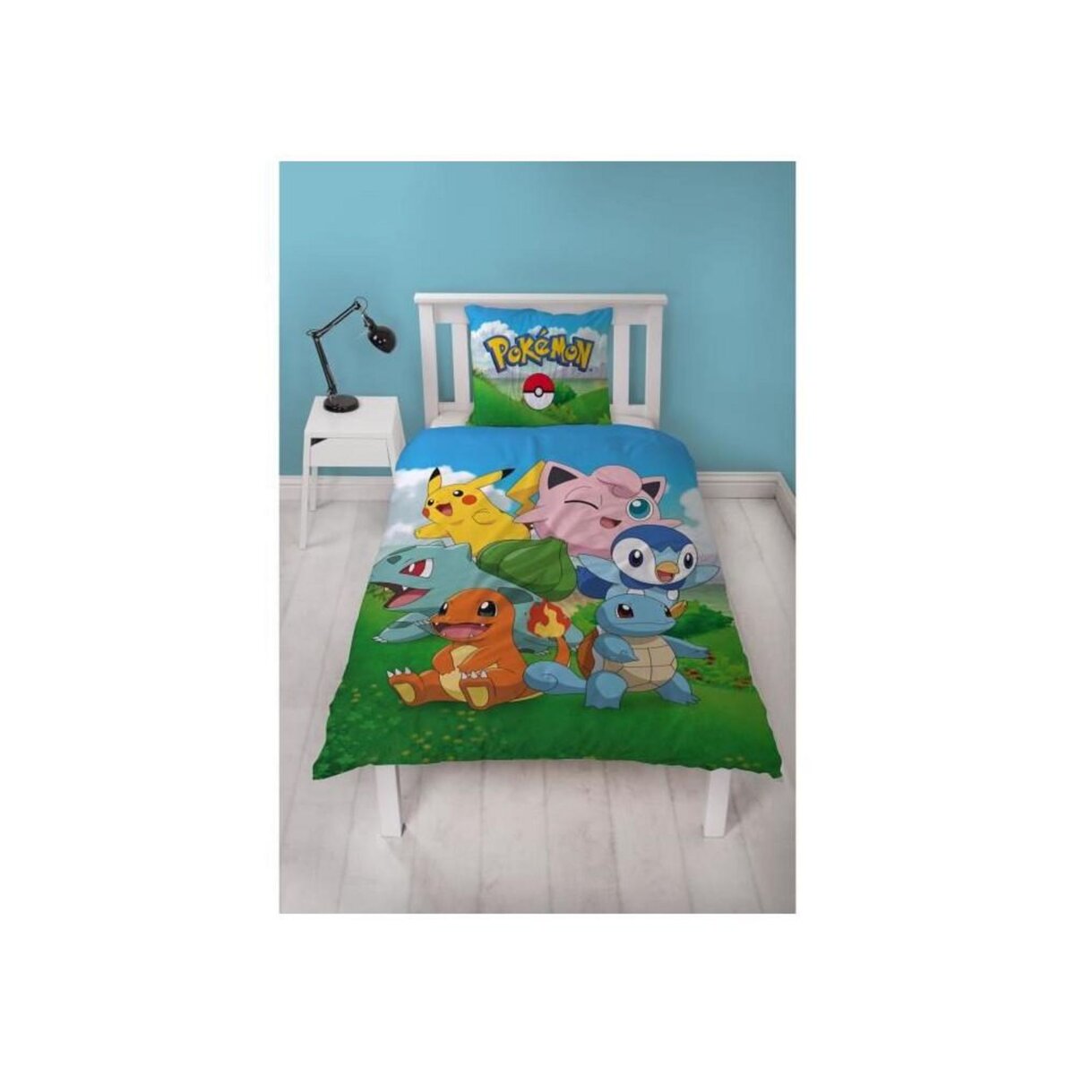 Pokemon Parure de lit - POKEMON - Pikachu et ses amis - Bleu - Microfibre - 1 housse de couette 140 x 200 cm + 1 taie 63 x 63 cm
