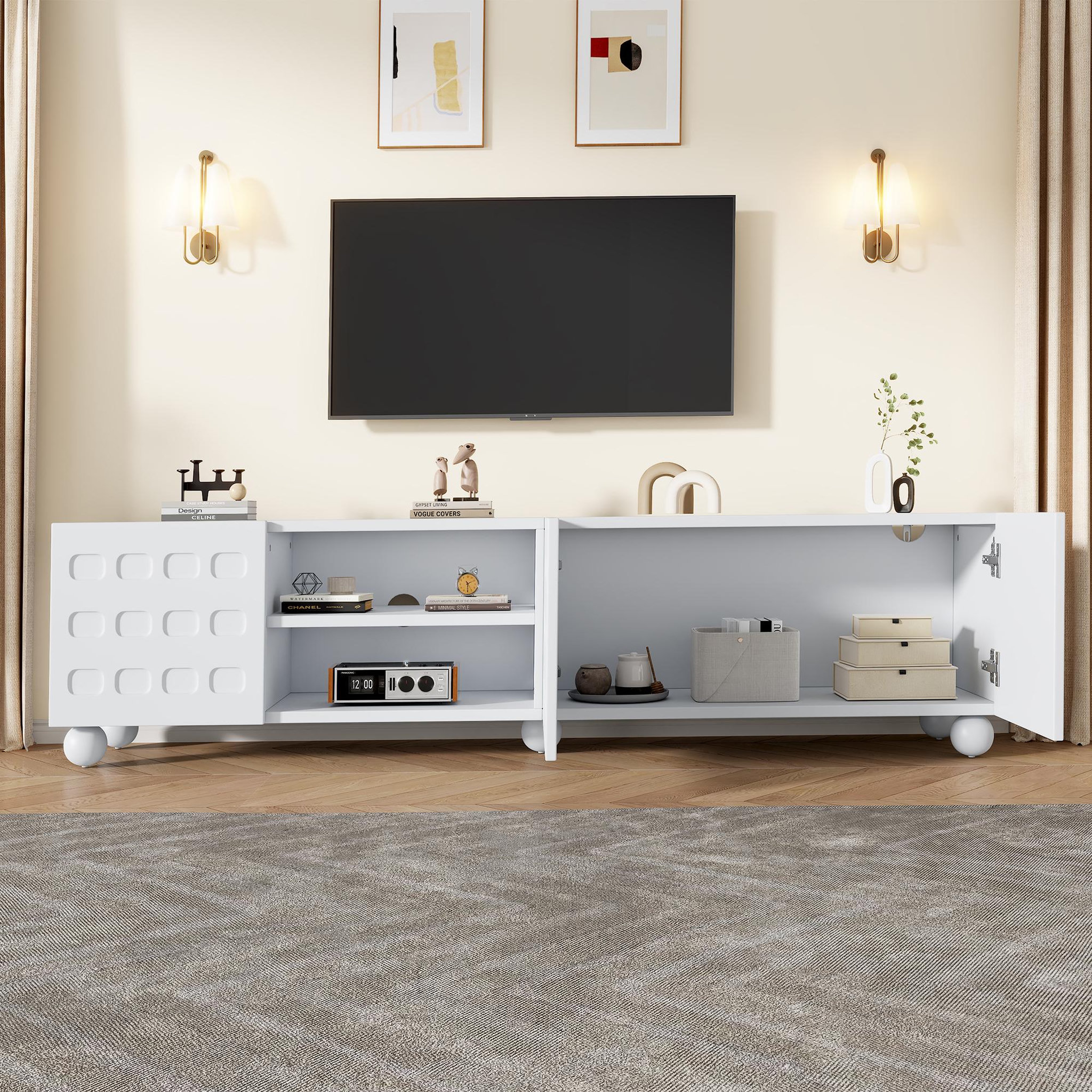 Voir la diapositive 5 : MERAX Meuble tv blanc 200 cm panneau de particules
