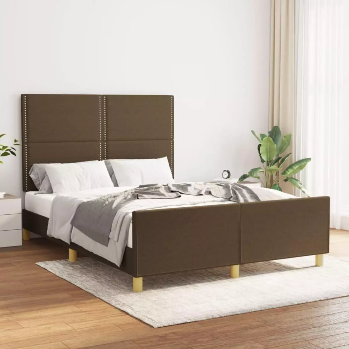 VIDAXL Cadre de lit avec tete de lit Marron fonce 140x200 cm Tissu