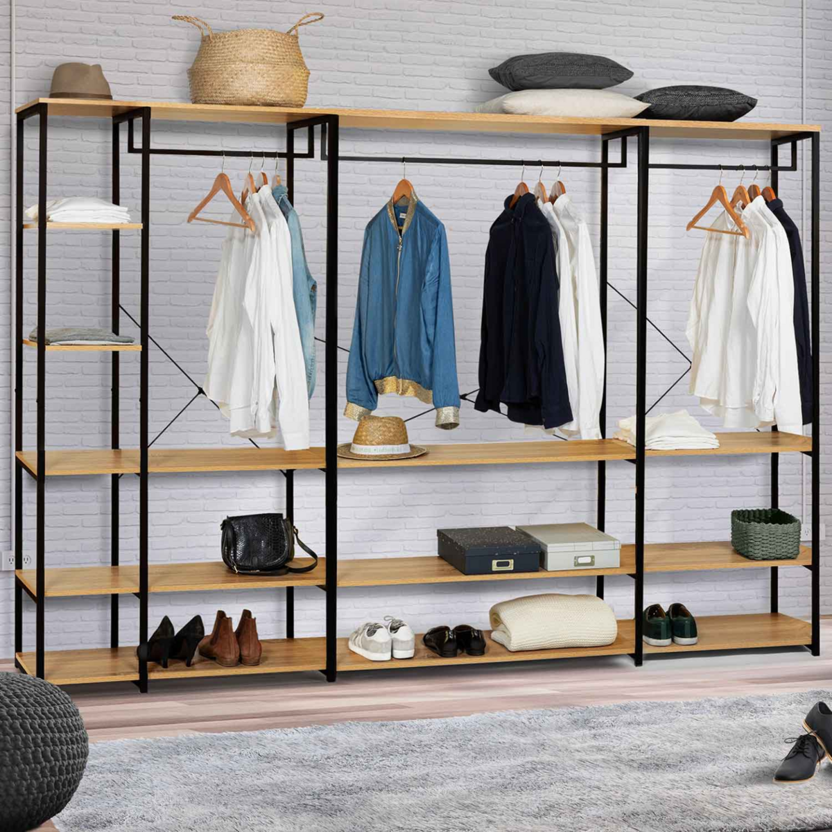 ID MARKET Dressing modulable XXL grande capacité L. 250 cm DETROIT design industriel