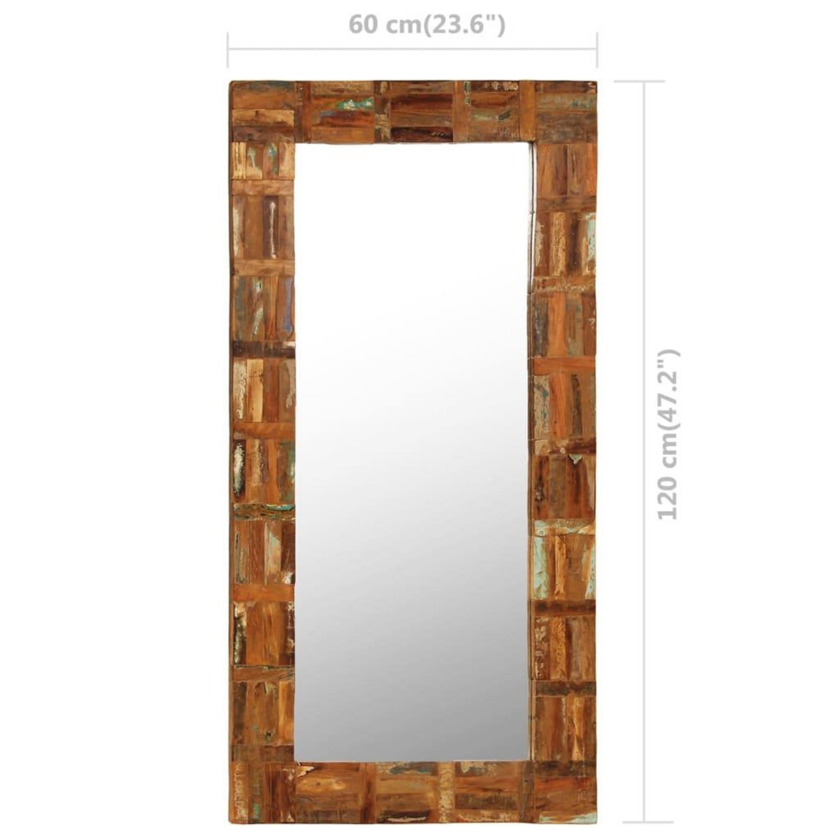 VIDAXL Miroir mural Bois de recuperation massif 60 x 120 cm