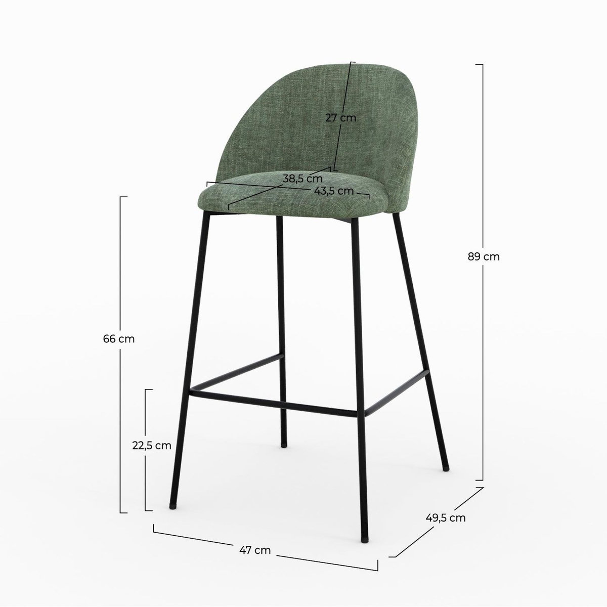 Rendez vous déco Lot de 2 chaises pour ilot central 66,5 cm en tissu vert sapin-Karl