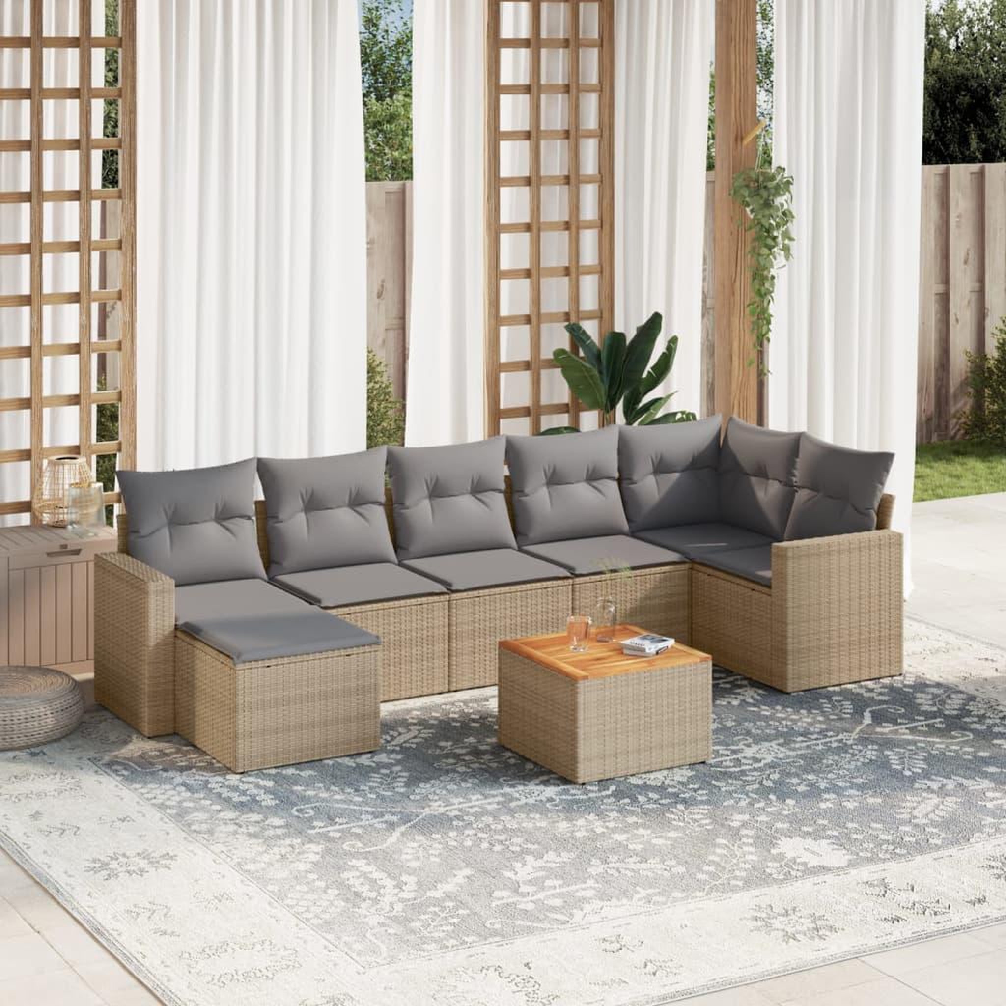 VIDAXL Salon de jardin avec coussins 8 pcs beige resine tressee