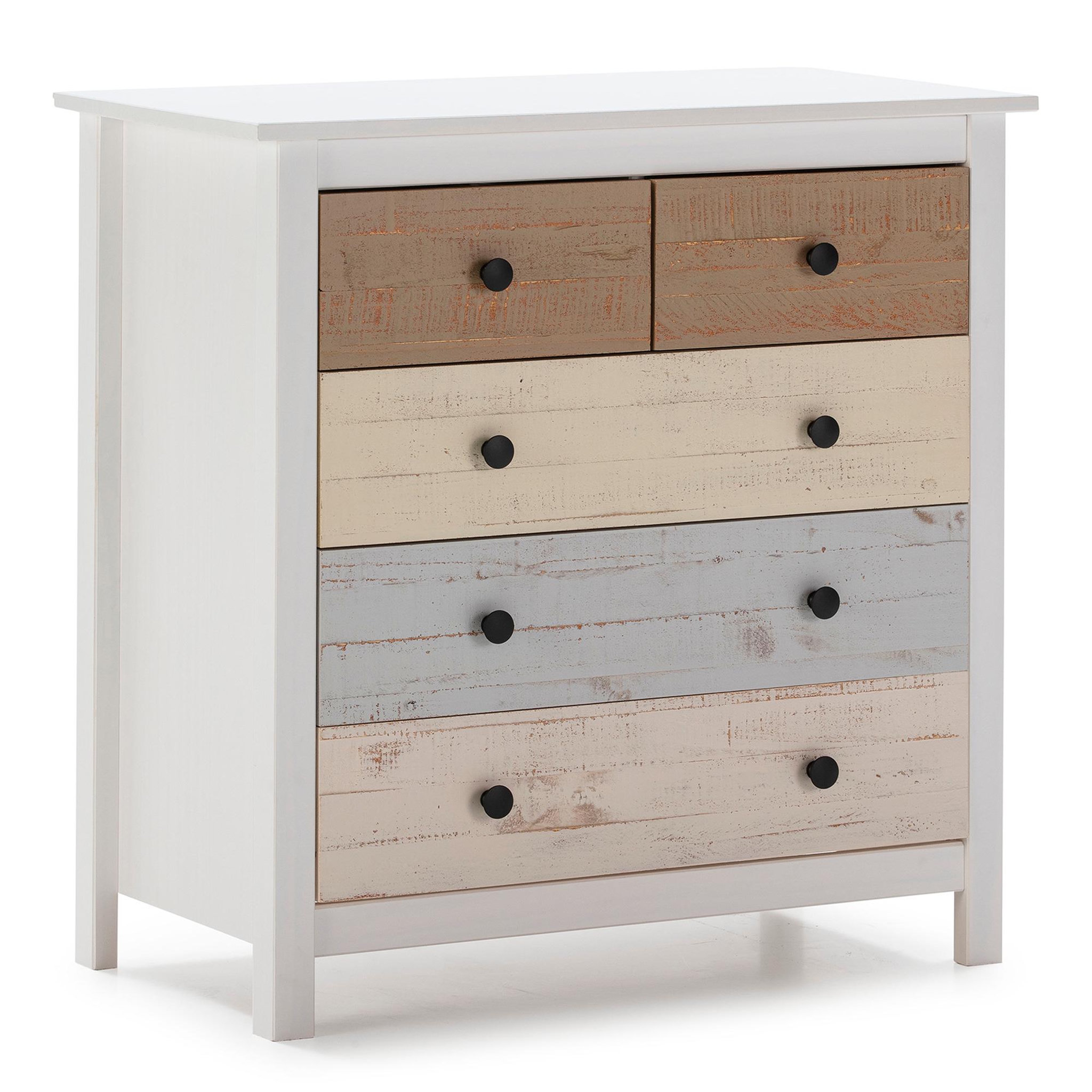 VS VENTA-STOCK Commode 5 tiroirs Magda dans les tiroirs Blanc et Multicolores, 79 cm Longueur