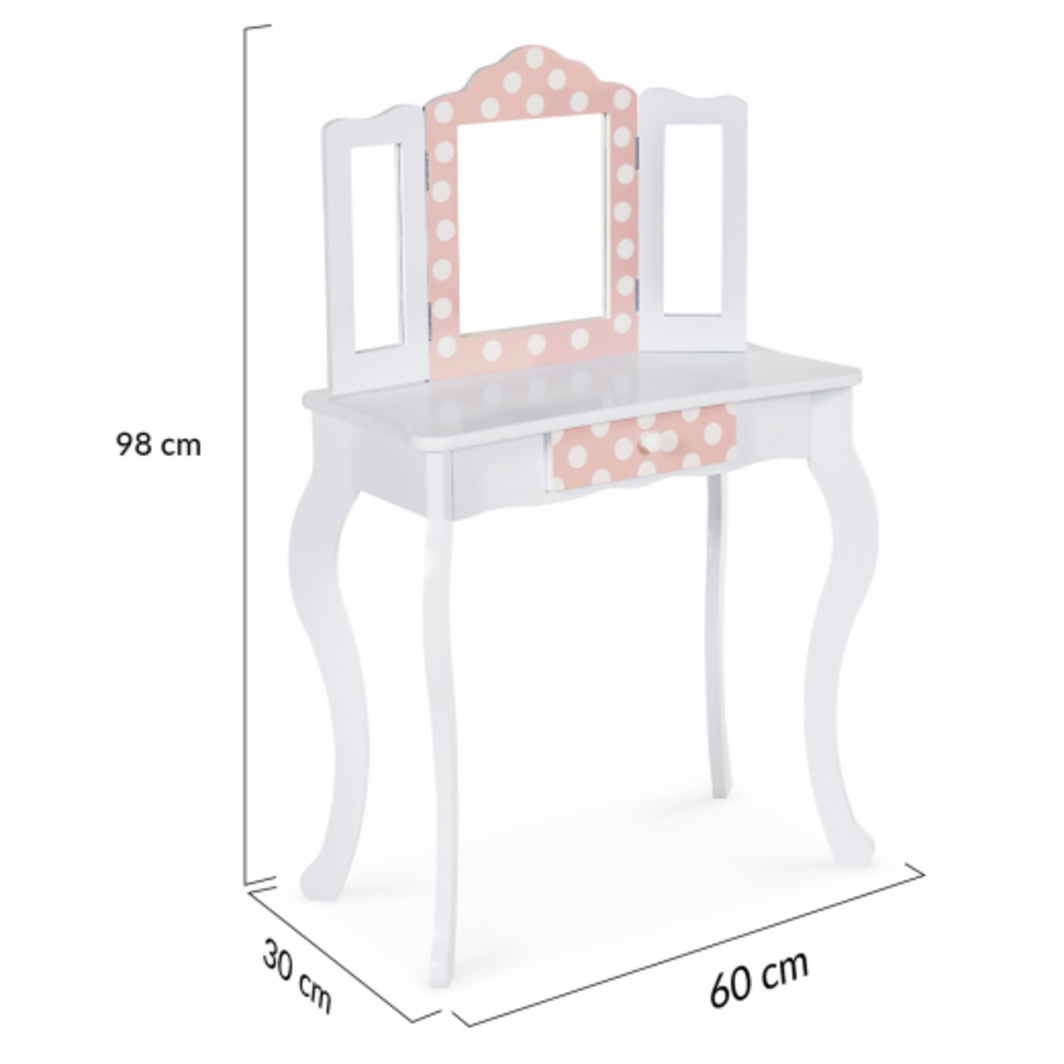 ID MARKET Coiffeuse enfant ROZA blanche et rose avec 3 miroirs et tabouret