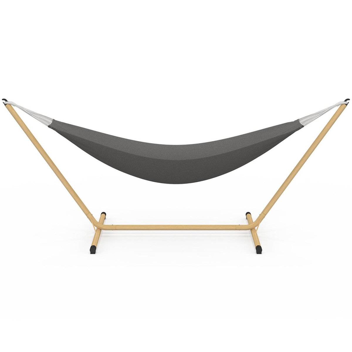 ID MARKET Hamac avec support métal effet bois et toile gris anthracite