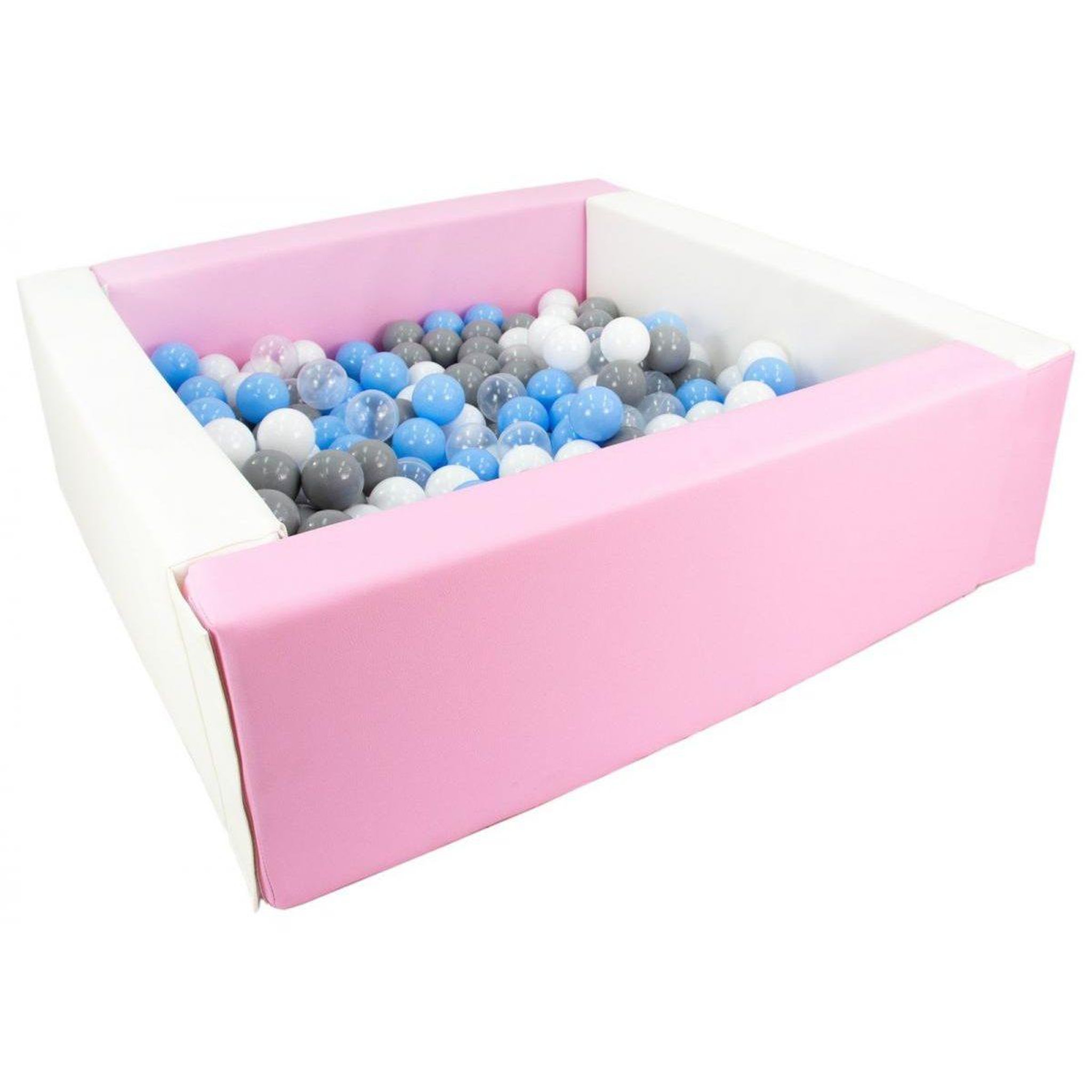 VELINDA Piscine à balles carrée avec 200 balles - blanc, rose (pastel)/blanc, transparent, bleu clair, gris