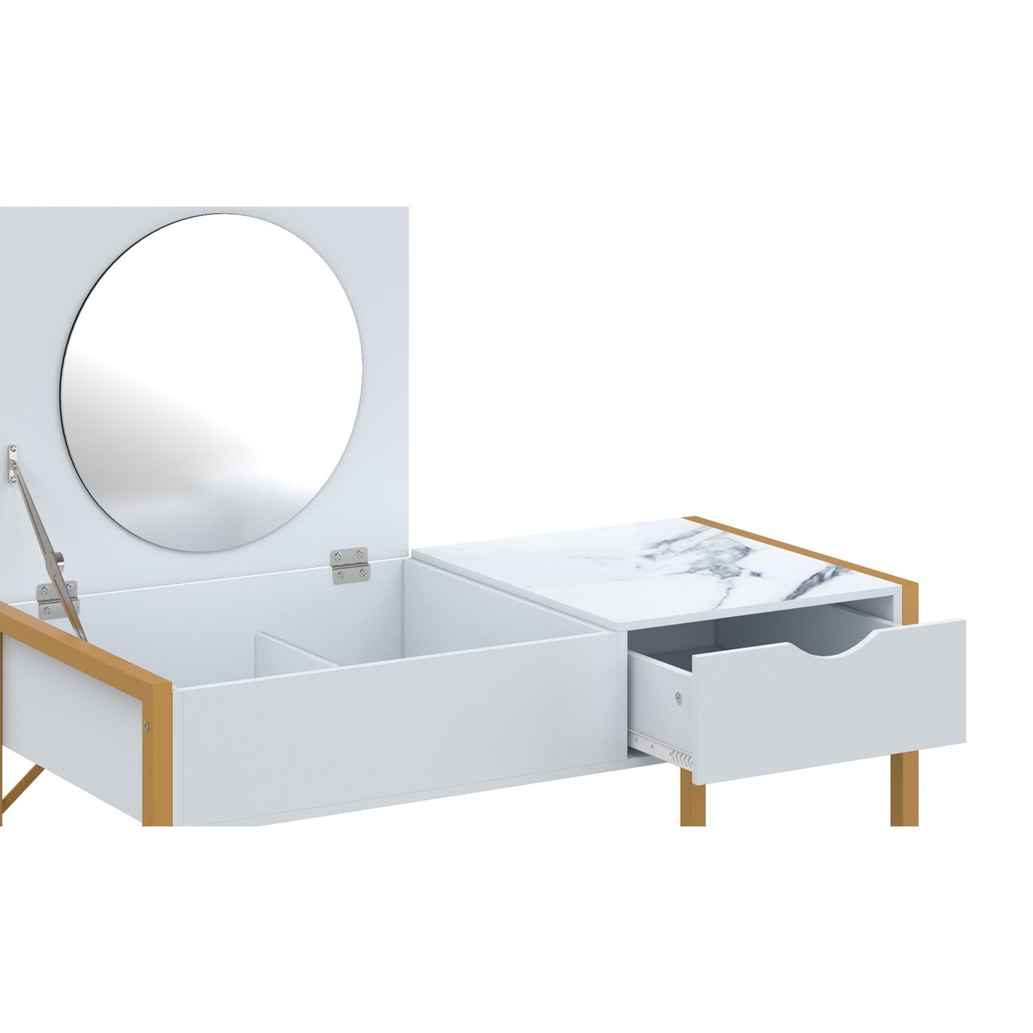 Voir la diapositive 3 : Coiffeuse avec miroir rabattable et tabouret effet marbre BELLE