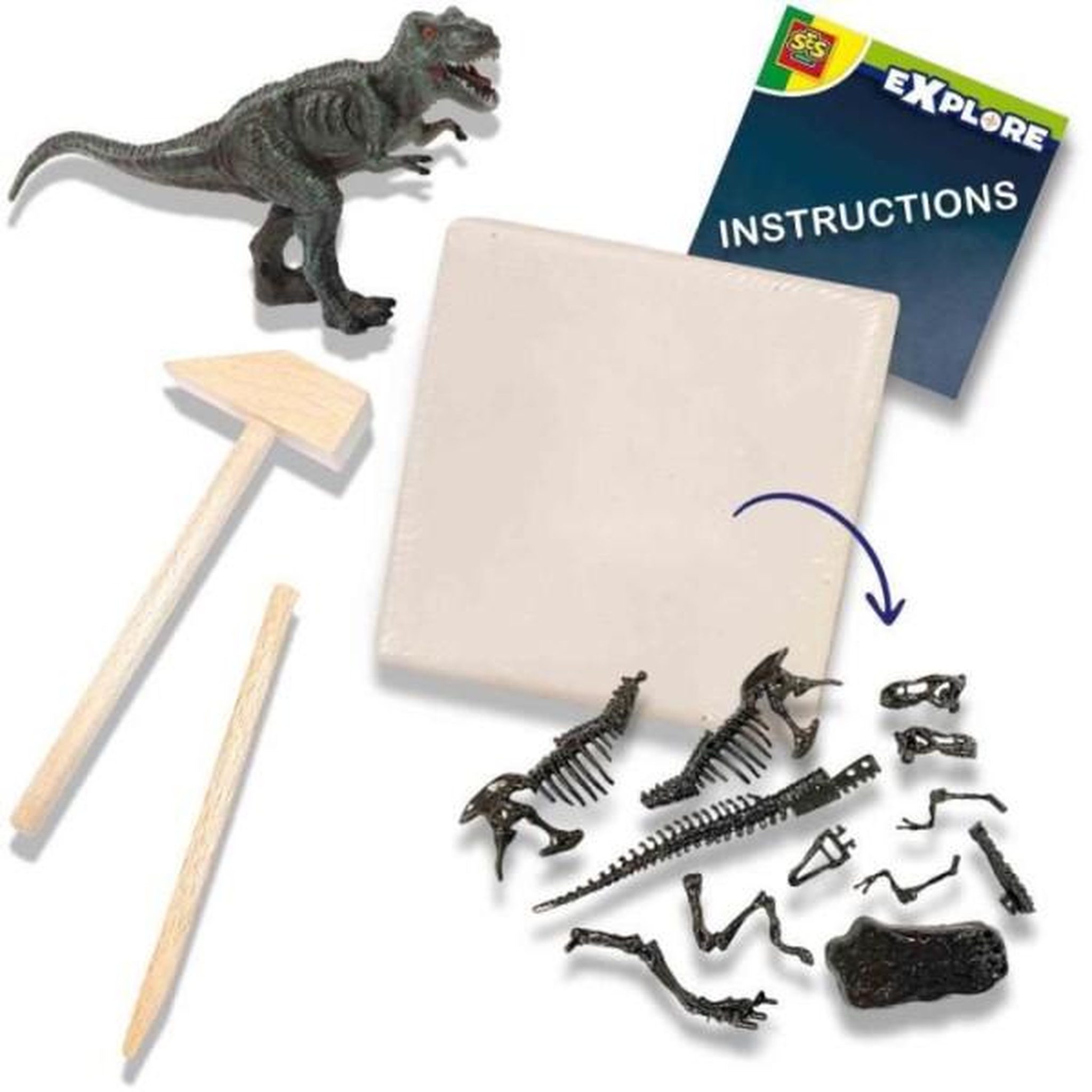 Voir la diapositive 2 : SES CREATIVE Fouille de dinosaures et de squelettes 2 en 1 - T-rex - SES CREATIVE