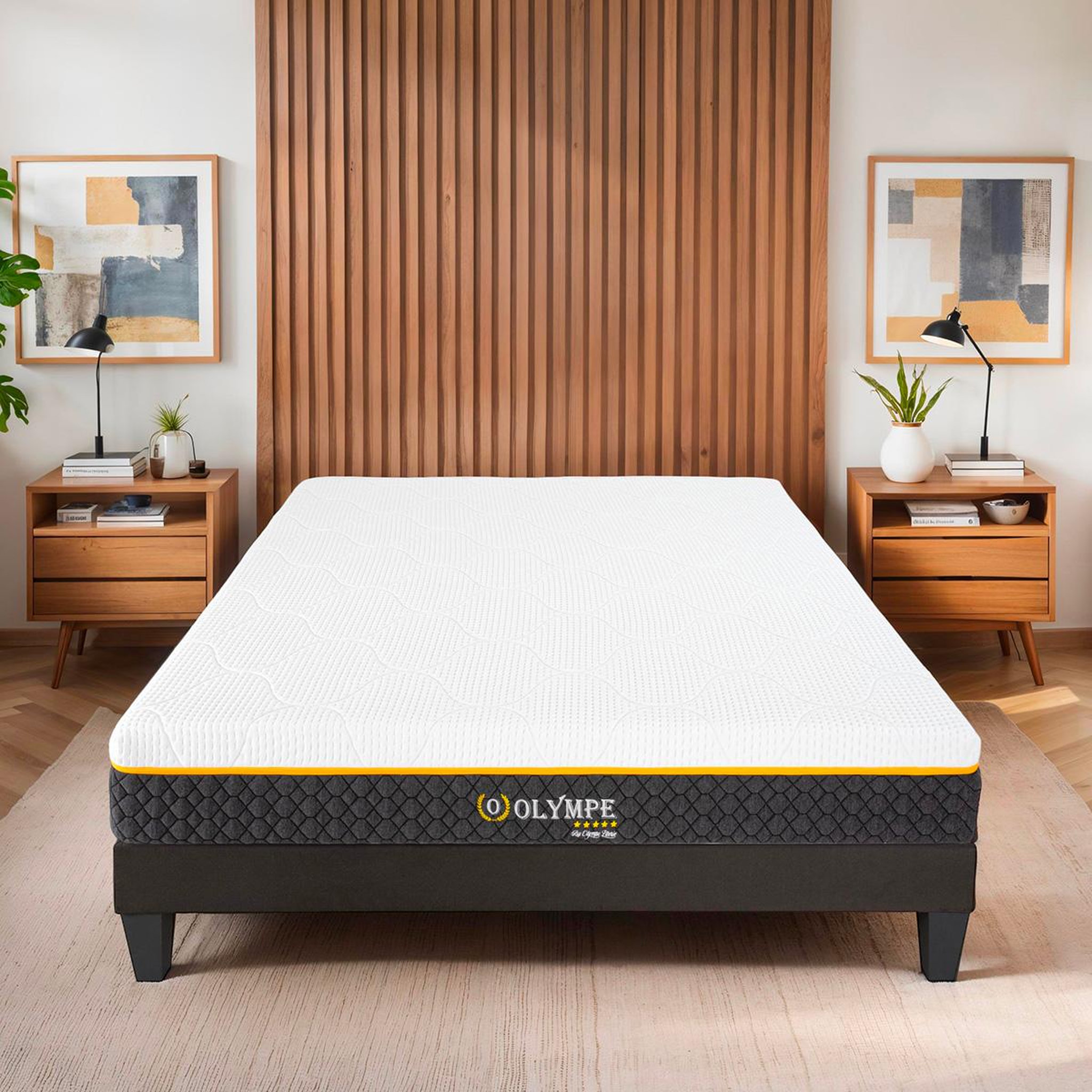 Voir la diapositive 2 : OLYMPE LITERIE Olympe literie | ensemble olympe | matelas mémoire de forme + sommier bois