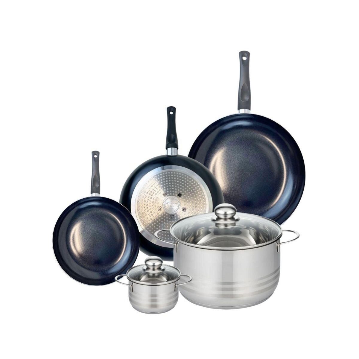 ELO Ensemble de 3 Poêles de cuisson 20, 24 et 28 cm et 2 faitouts 12 et 24 cm Elo Prima Brillant