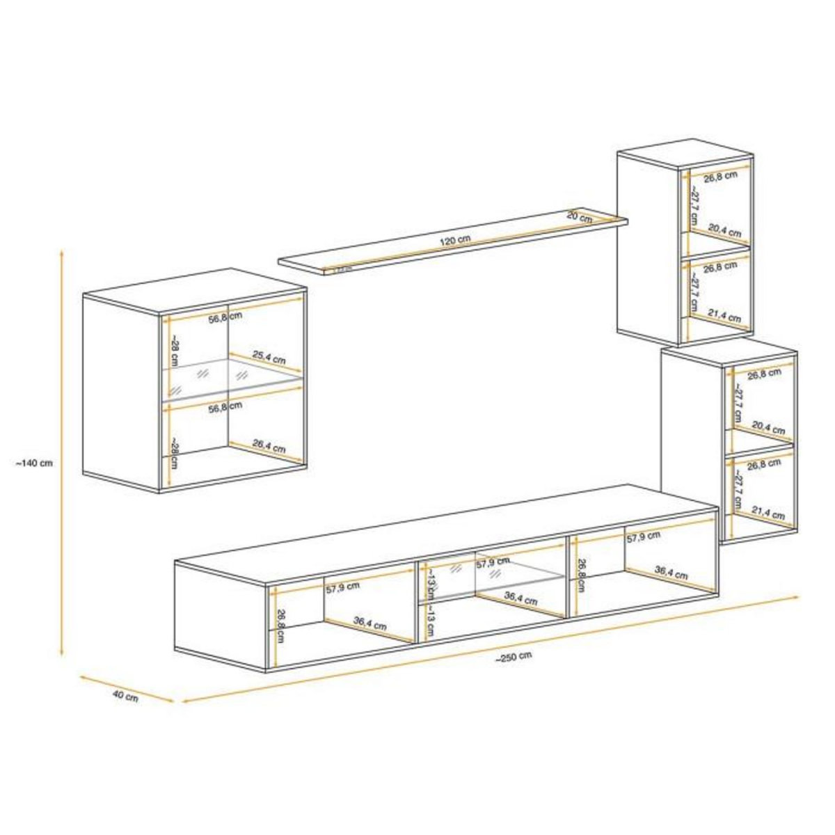 Paris Prix Ensemble Meuble TV Design  Switch XXIII  250cm Noir