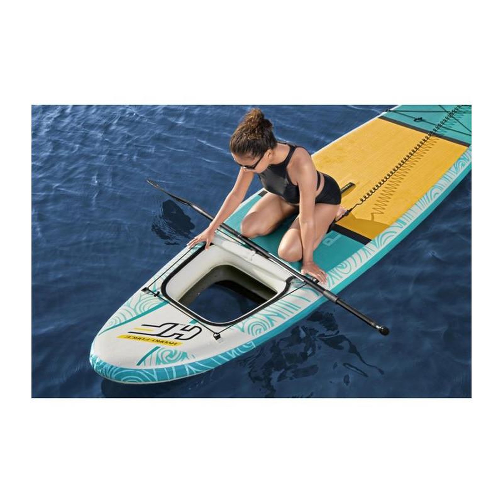 Voir la diapositive 3 : BESTWAY BESTWAY Paddle gonflable Panorama Hydro-force™, 340 x 89 x 15 cm, 150 kg max, fenetre transparent, pompe, leash
