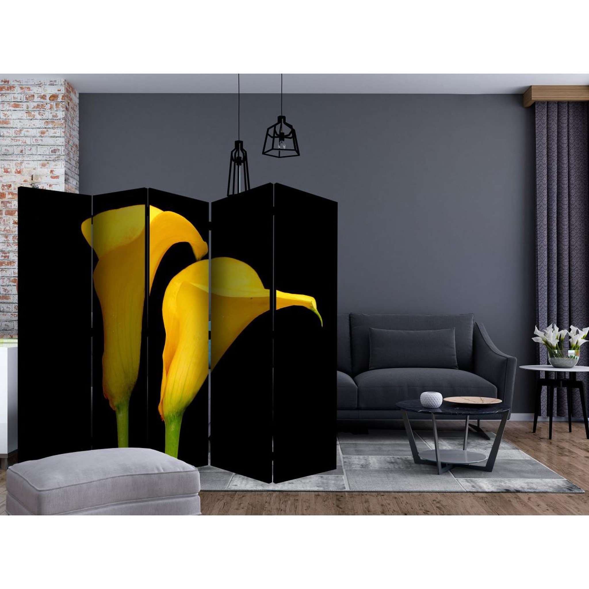 Voir la diapositive 2 : Paris Prix Paravent 5 volets  two yellow calla flowers  172x225cm