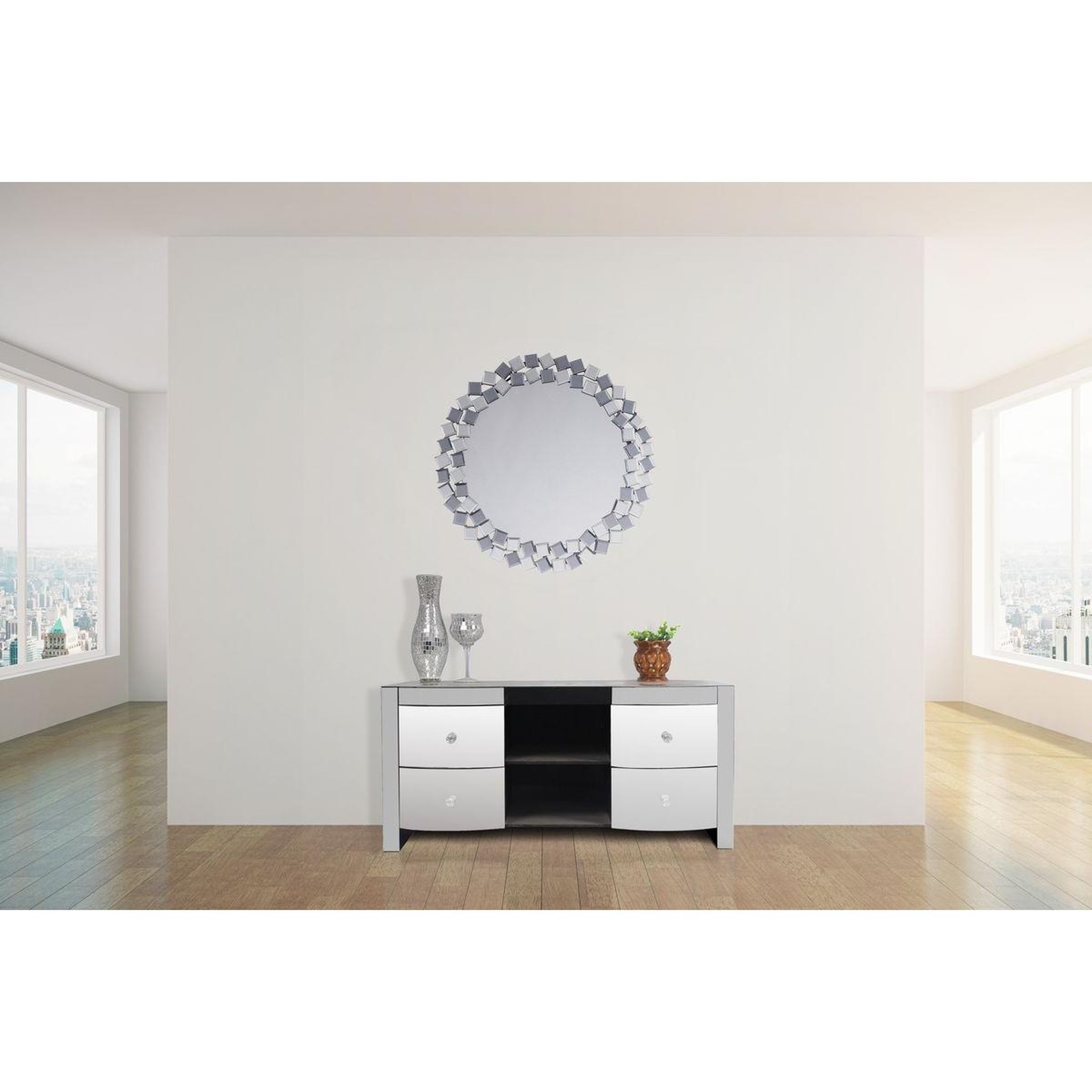 Voir la diapositive 3 : Paris Prix Miroir Mural Design  Mosaic  80cm Gris & Argent