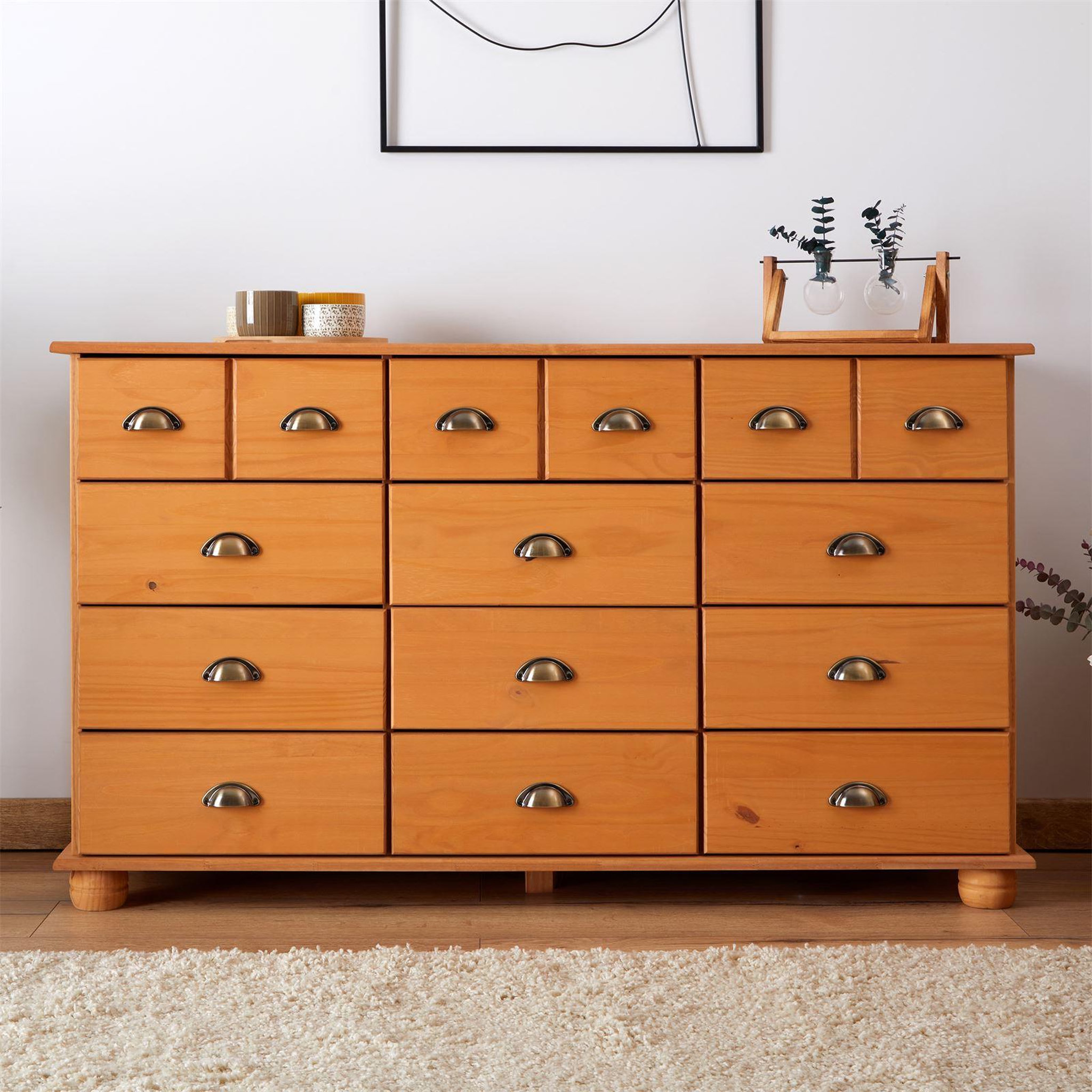 Voir la diapositive 3 : IDIMEX Commode apothicaire COLMAR en pin massif, 12 tiroirs