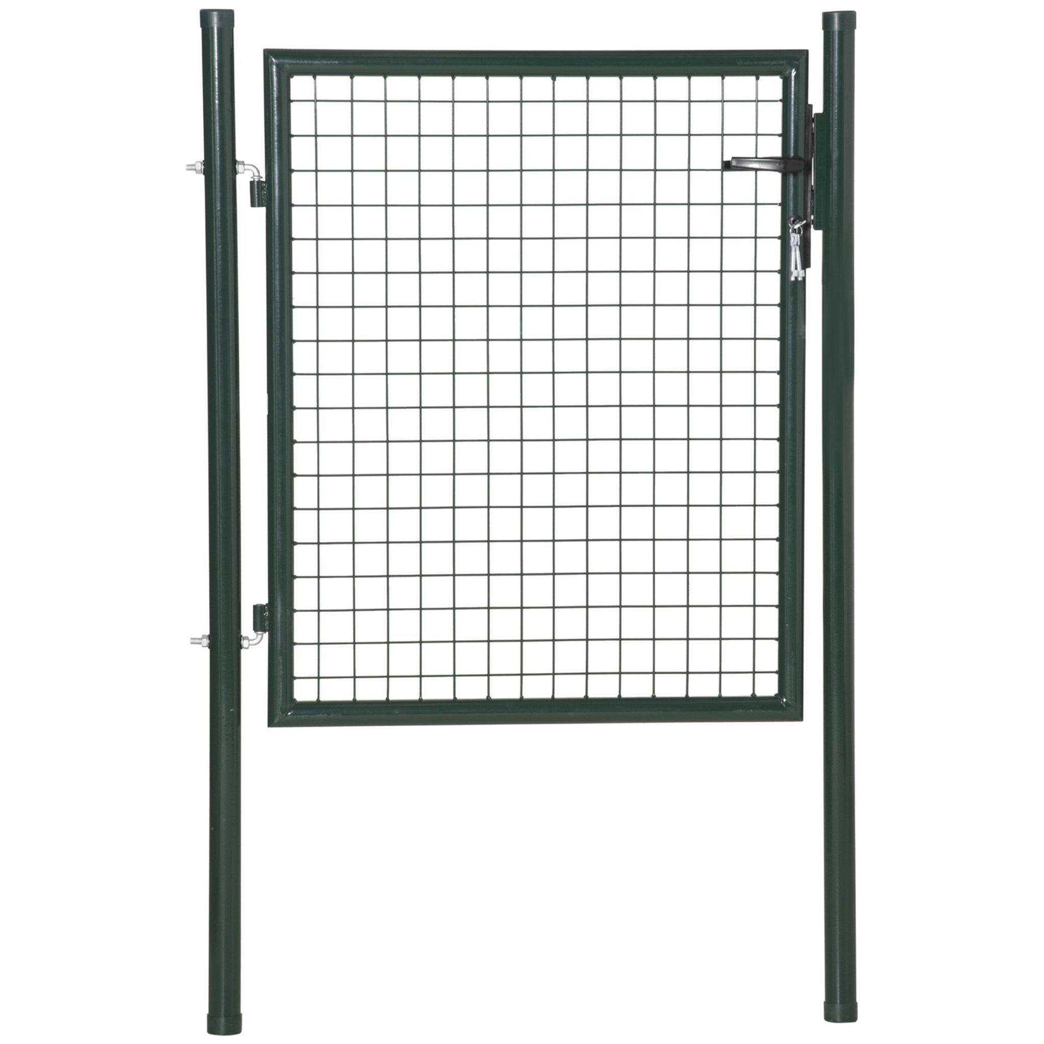 OUTSUNNY Portillon grillagé dim. 97L x 150H cm - gâche réversible, serrure encastrée, 3 clés - acier vert