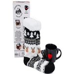 BOISSONS CHAUDES POUR PIEDS FROIDS RENNES BLACK. COFFRET AVEC 1 PAIRE DE CHAUSSETTES DOUBLEES EN POLAIRE ET ANTIDERAPANTES, 1 MUG EN CERAMIQUE GRAVE, 1 LIVRE DE 22 RECETTES RECONFORTANTES, Gaillet Emilie