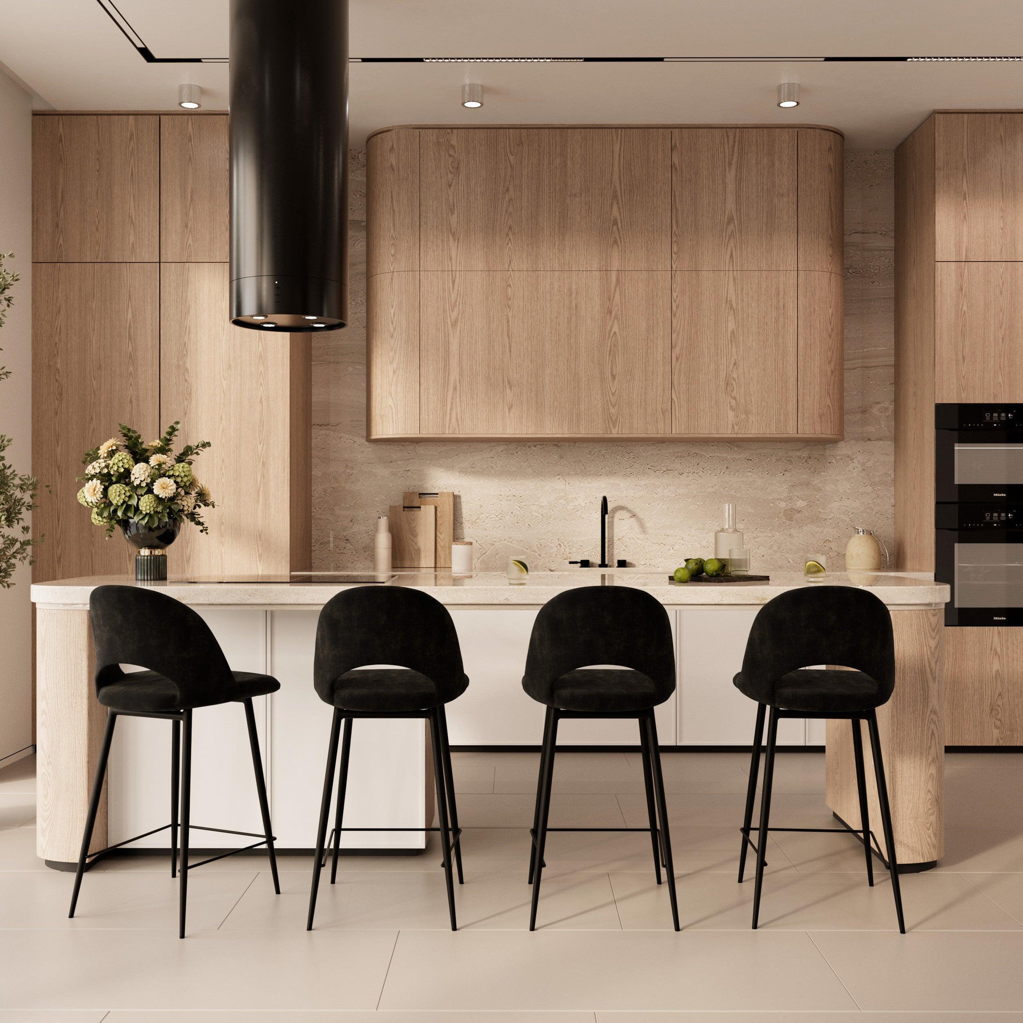 Voir la diapositive 6 : MAISON PAVANE Lot de 2 chaises pour îlot central 65 cm en velours noir-pénélope