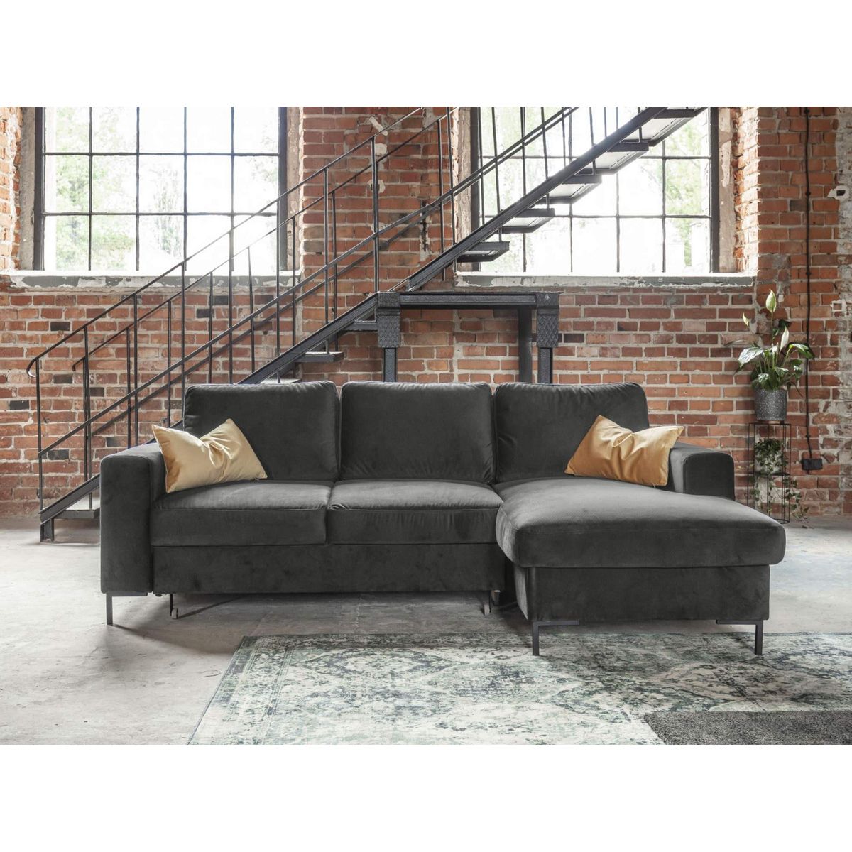 BEST MOBILIER Lilly - canapé d'angle droit - 4 places - convertible avec coffre - en velours