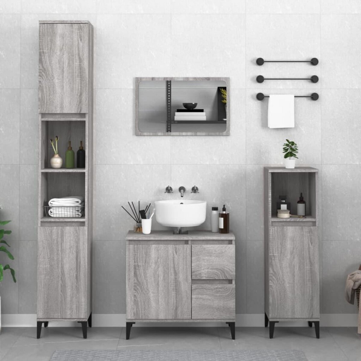VIDAXL Armoire de bain sonoma gris 30x30x190 cm bois d'ingenierie