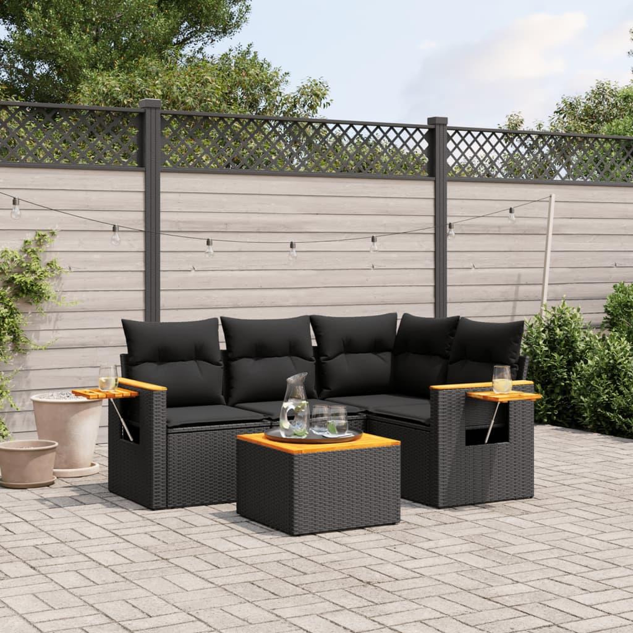 VIDAXL Salon de jardin 5 pcs avec coussins noir resine tressee