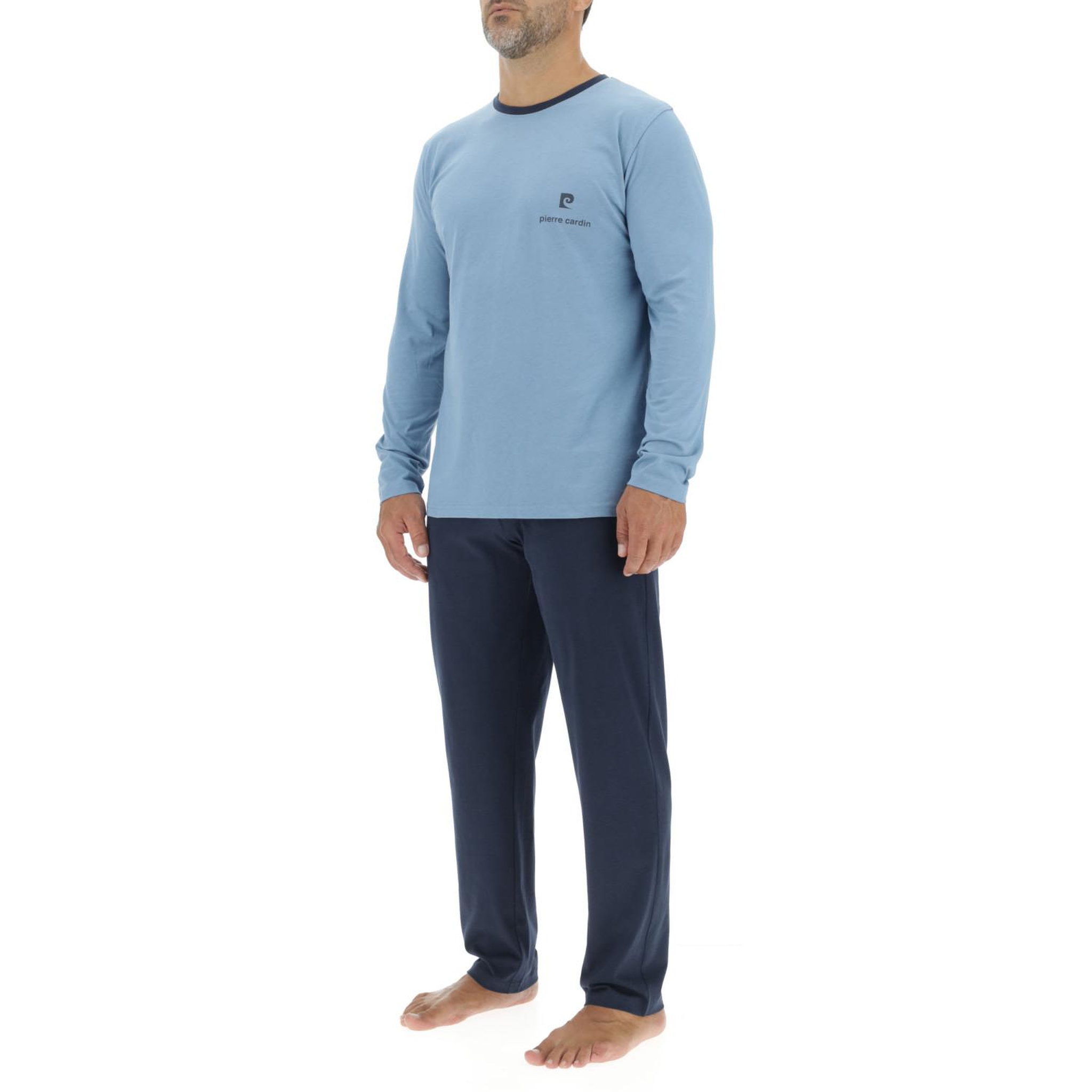 Voir la diapositive 3 : PIERRE CARDIN Ensemble Pyjama long homme en coton uni Logo poitrine