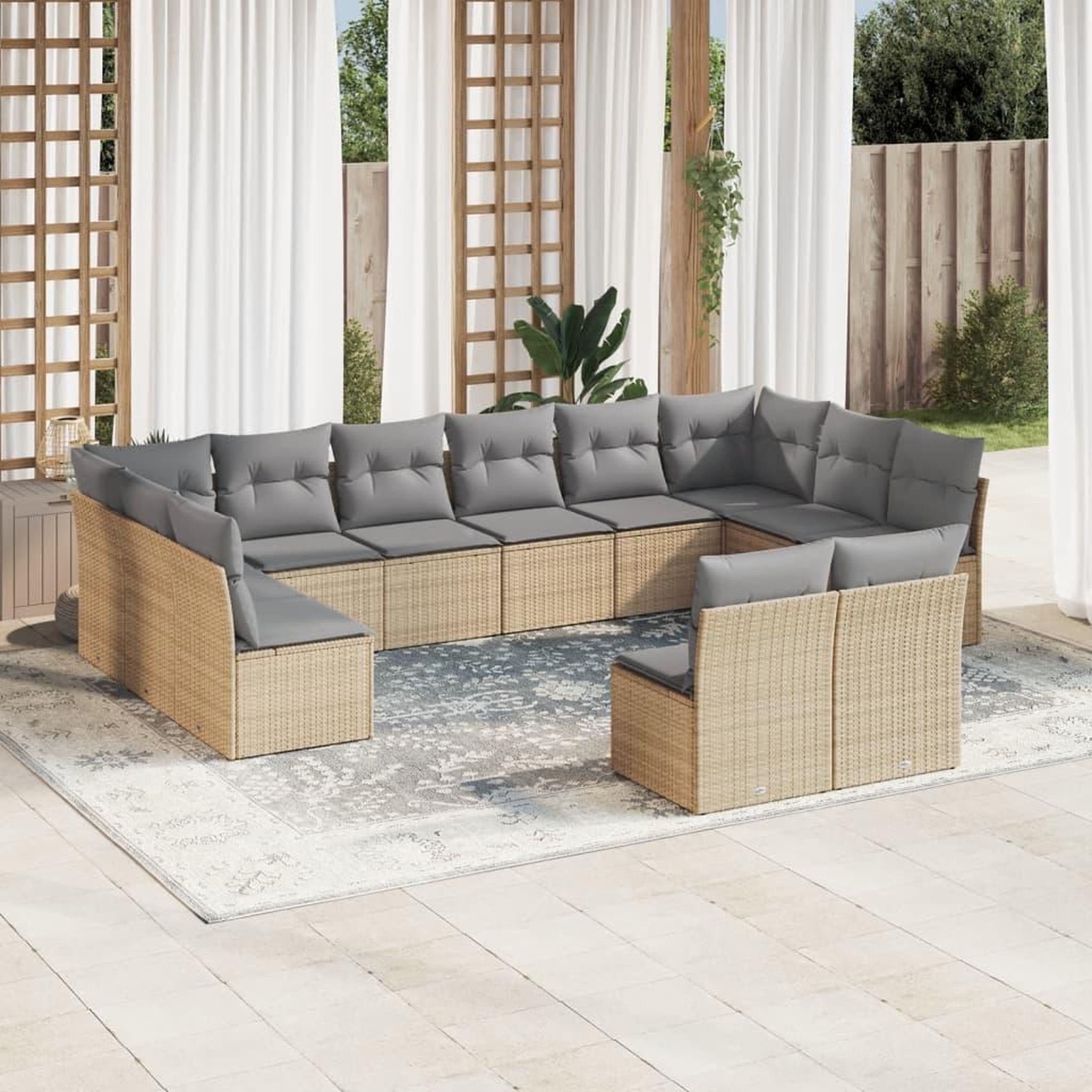 VIDAXL Salon de jardin avec coussins 12 pcs beige resine tressee