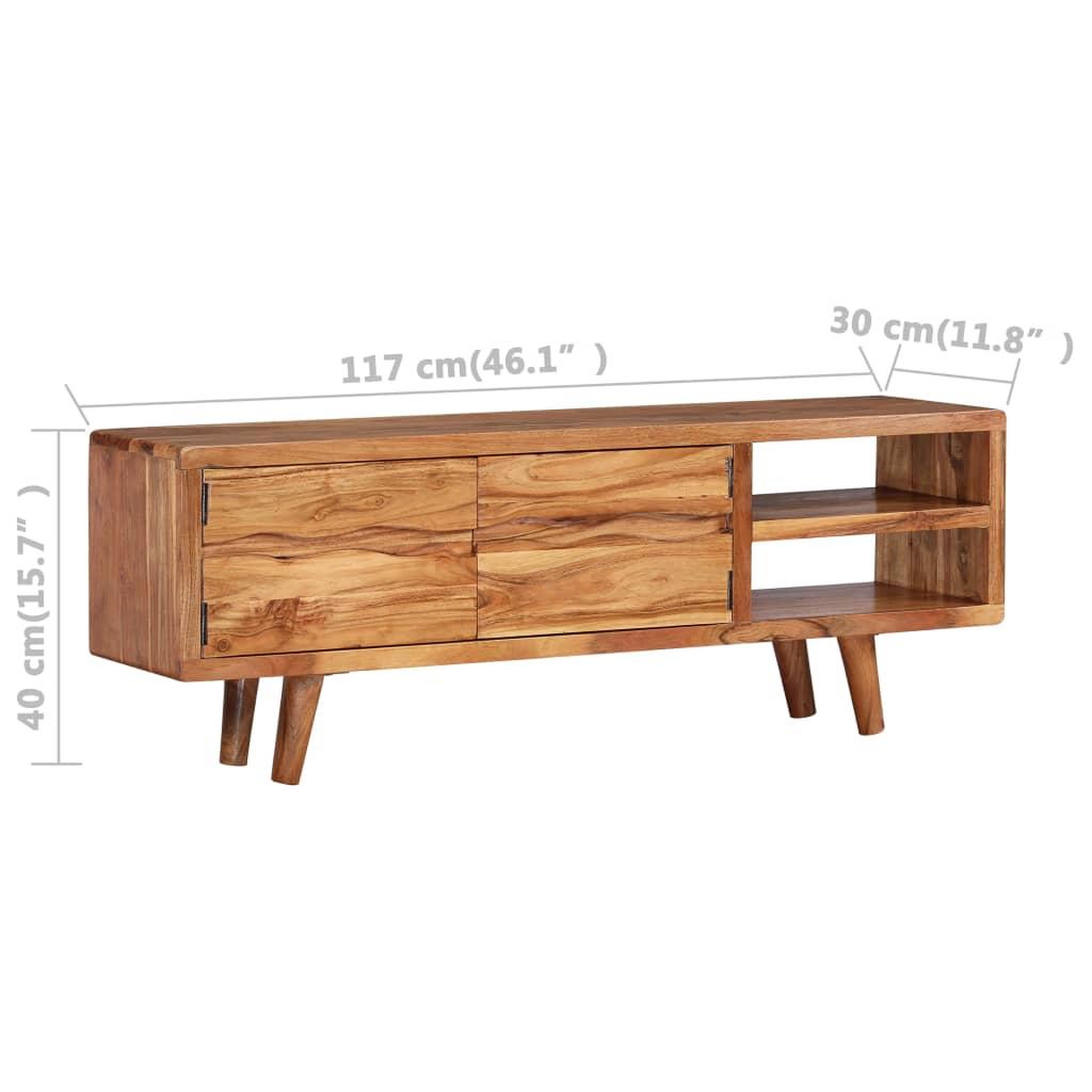 Voir la diapositive 6 : VIDAXL Meuble TV Bois d'acacia avec portes sculptees 117 x 30 x 40 cm