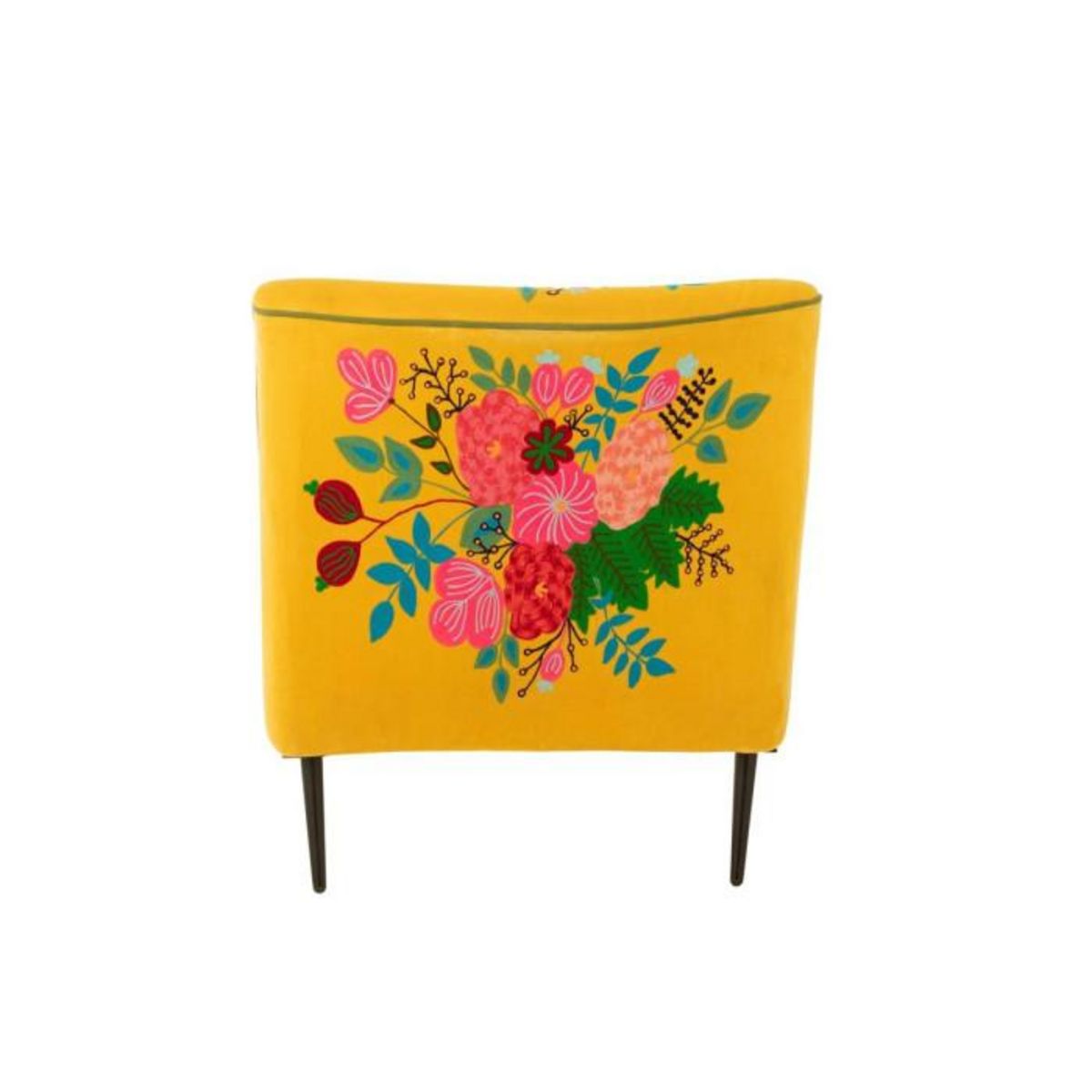 Paris Prix Fauteuil en Velours Brodé  Fleurs  84cm Jaune