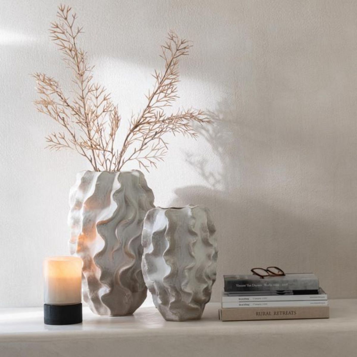 Paris Prix Vase Abstrait Vagues  Dewayne  48cm Beige