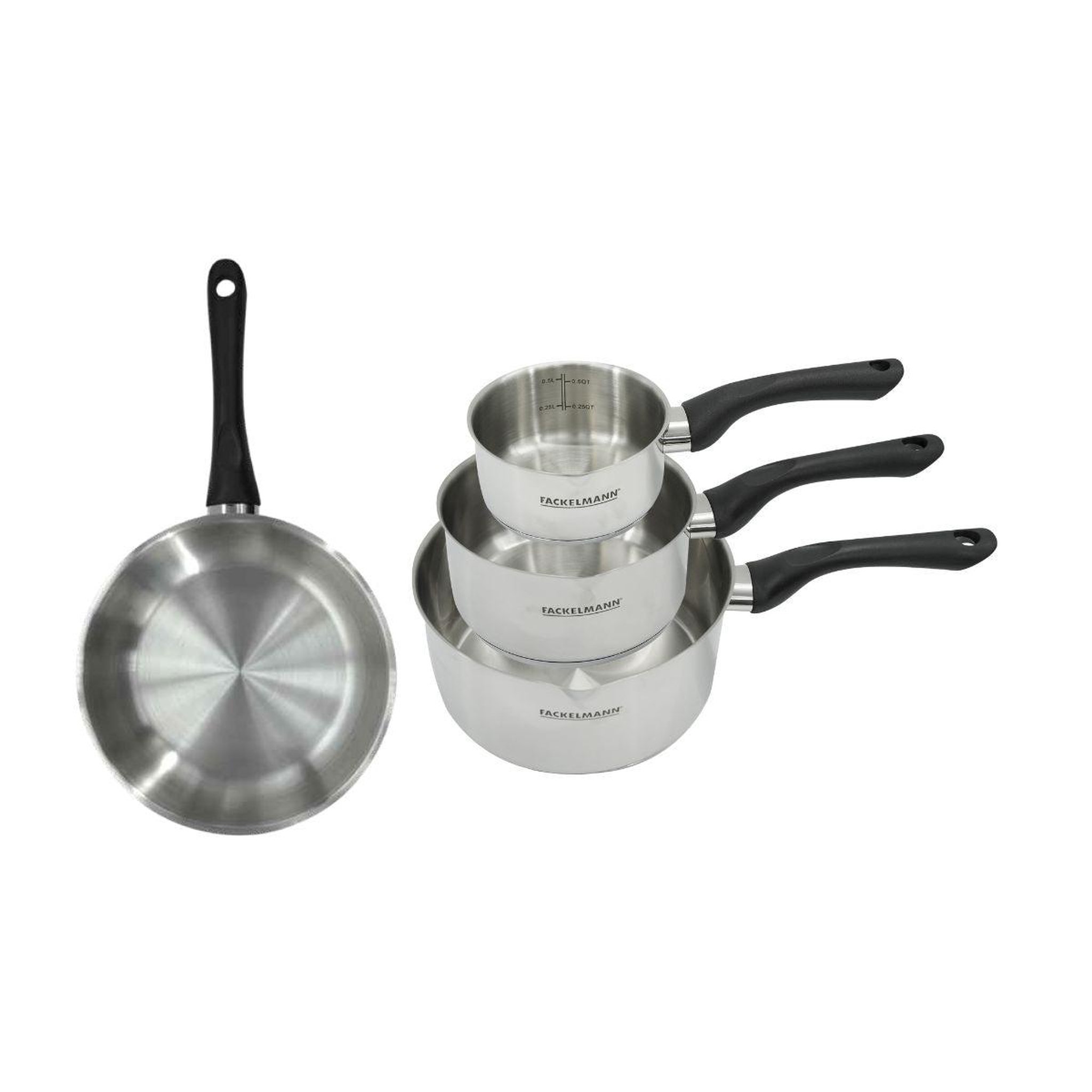 Fackelmann Set poêle 20 cm et 3 casseroles 12 16 et 20 cm en inox fackelmann geneva